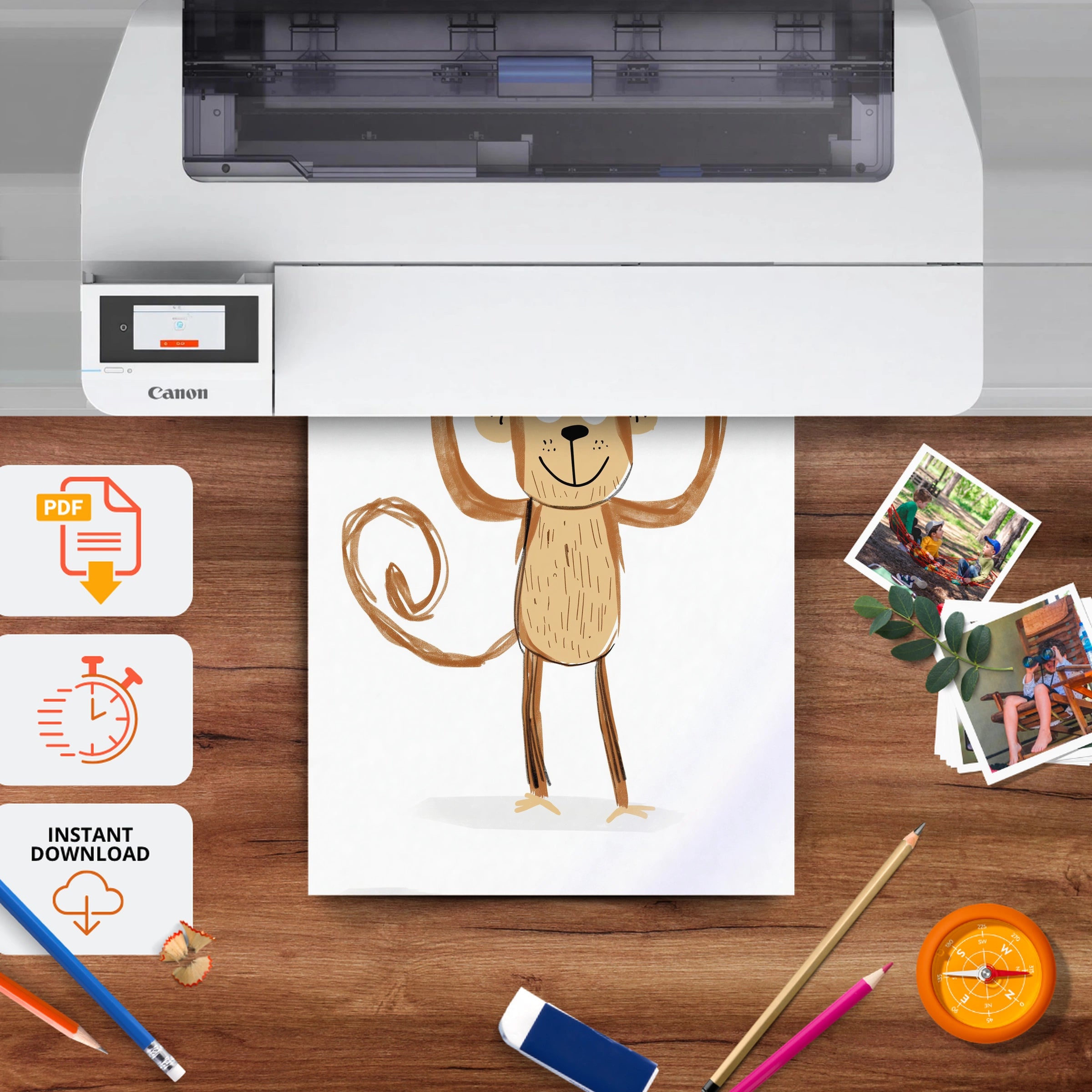 Happy Monkey Nursery Print - printable nursery wall art, instant download to print at home