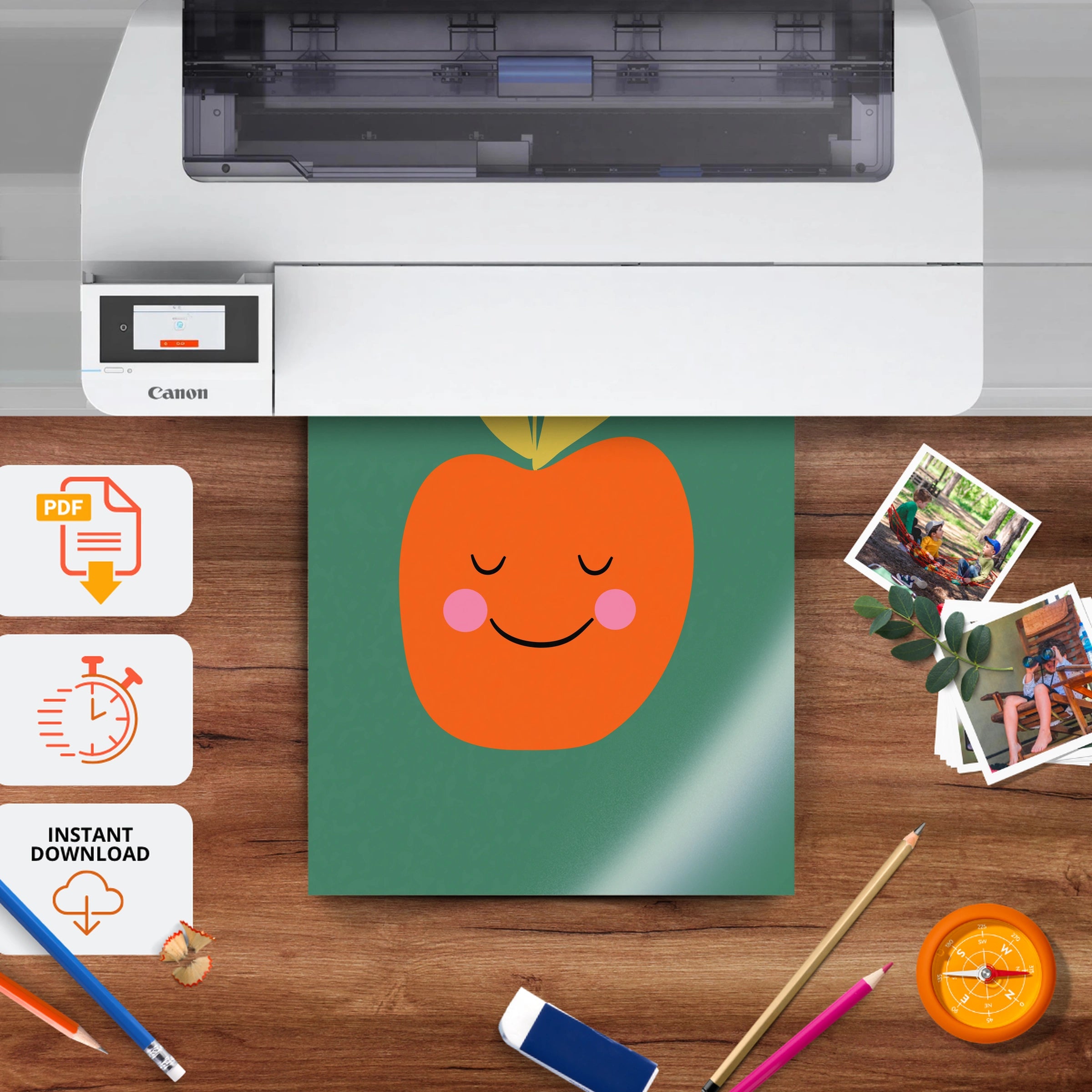 Happy Orange Nursery Print - printable nursery wall art, instant download to print at home