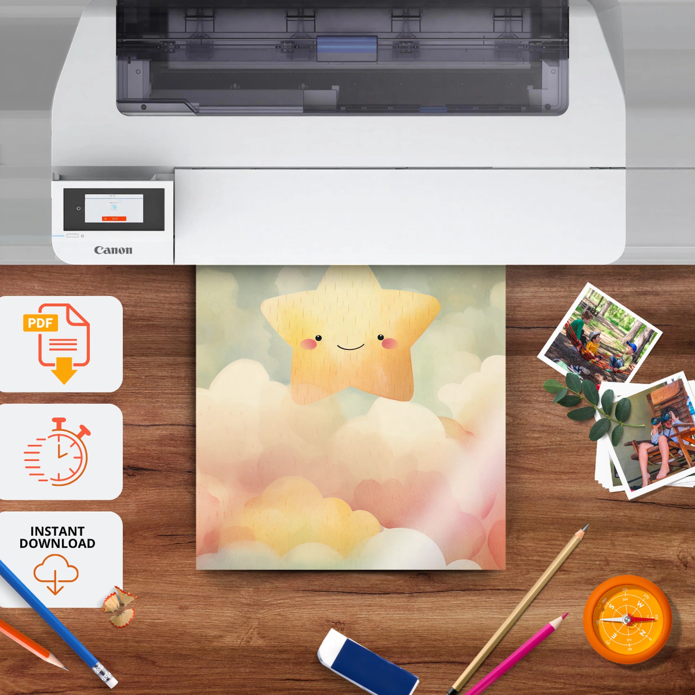 Happy Star Nursery Print - printable nursery wall art, instant download to print at home