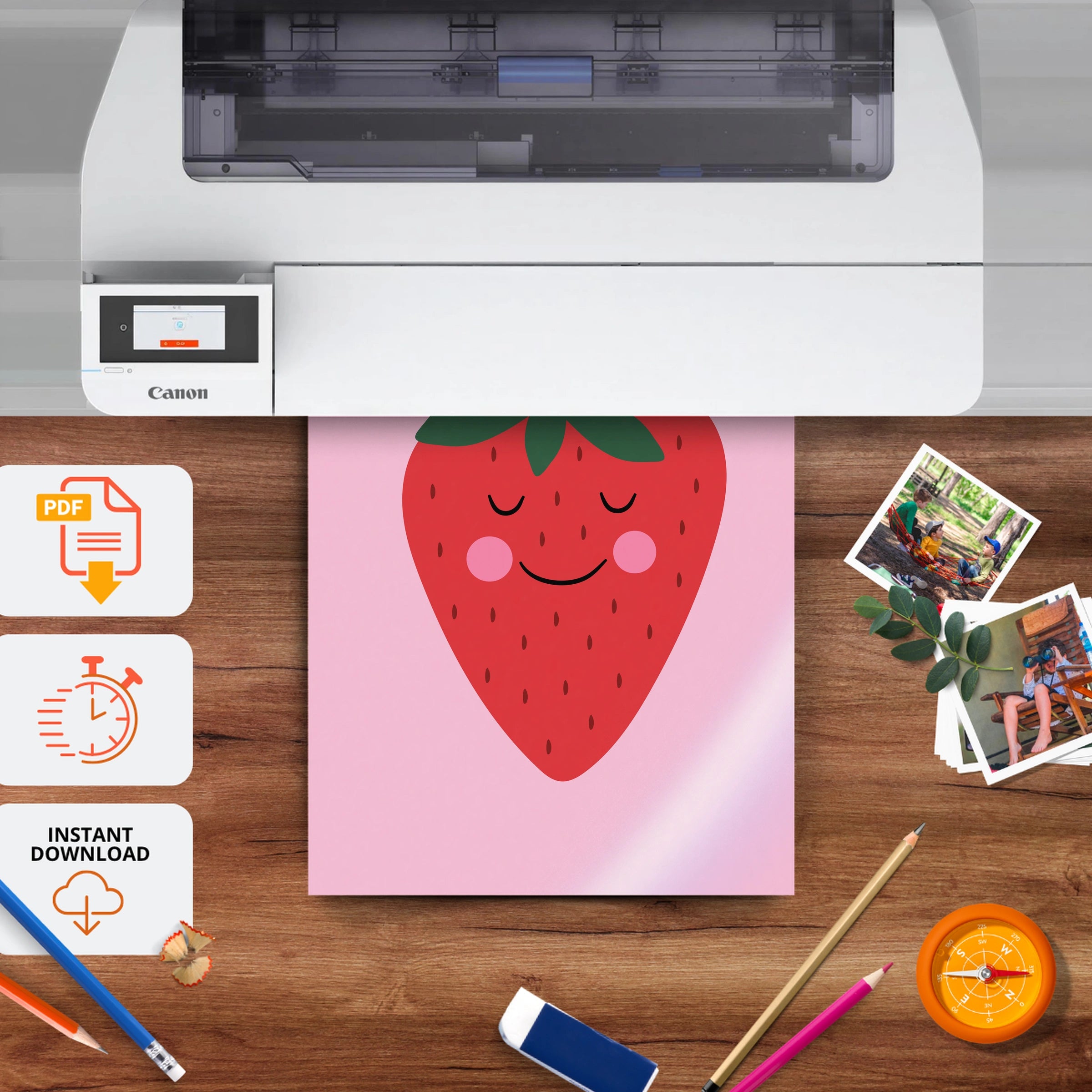Happy Strawberry Nursery Print - printable nursery wall art, instant download to print at home