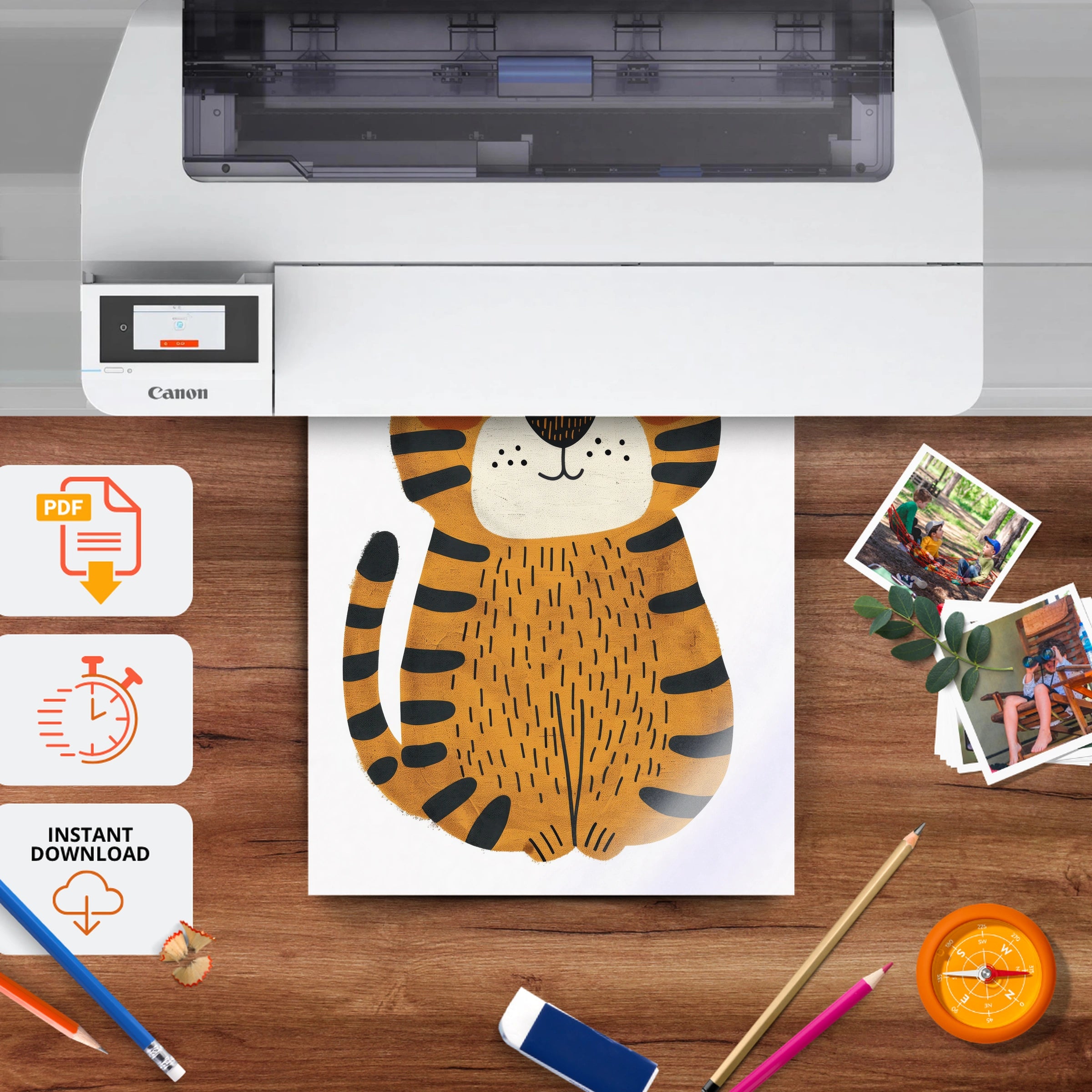Happy Tiger Nursery Print - printable nursery wall art, instant download to print at home