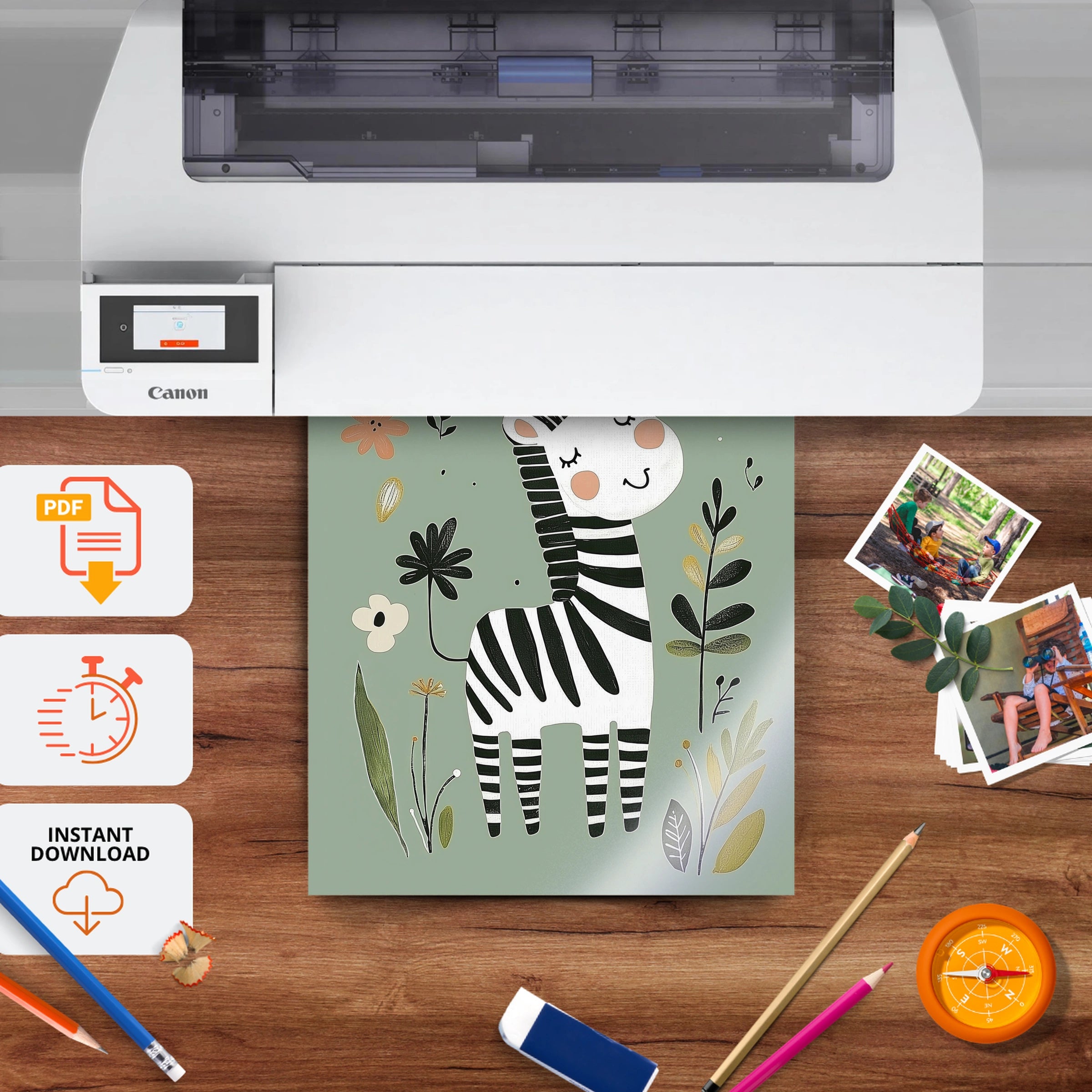 Happy Zebra Nursery Print - printable nursery wall art, instant download to print at home