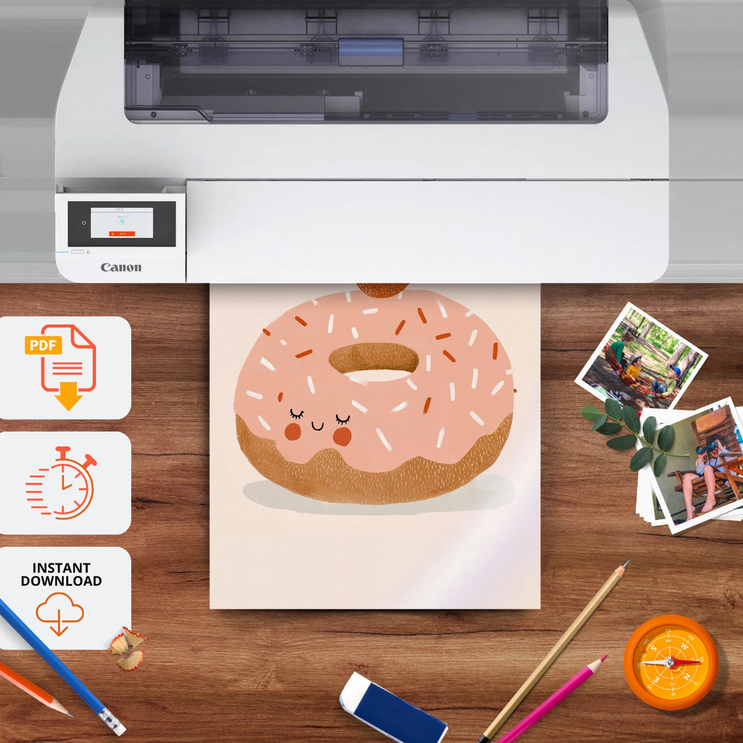 Heart Donut Nursery Print - printable nursery wall art, instant download to print at home