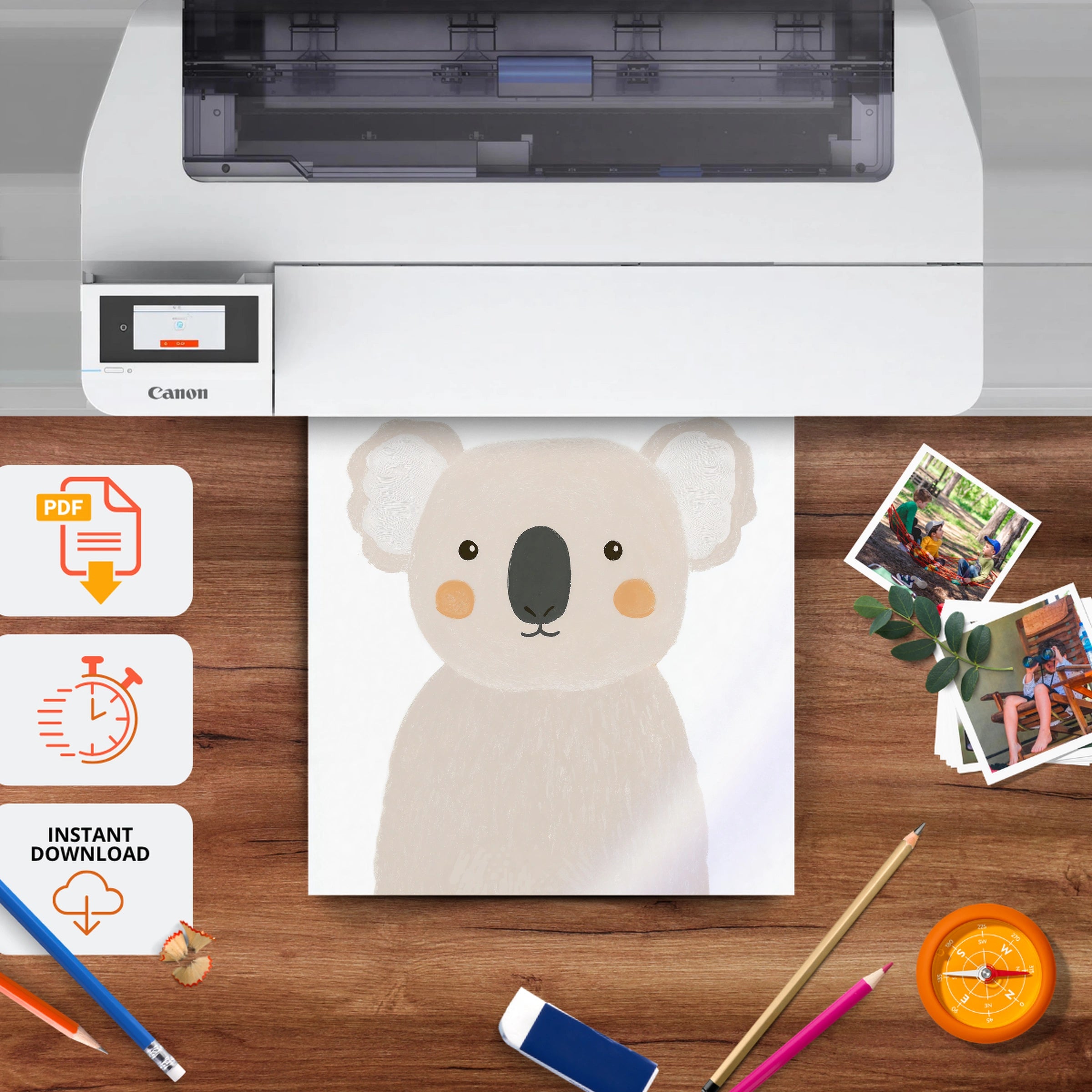 Hello Baby Koala Nursery Print - printable nursery wall art, instant download to print at home