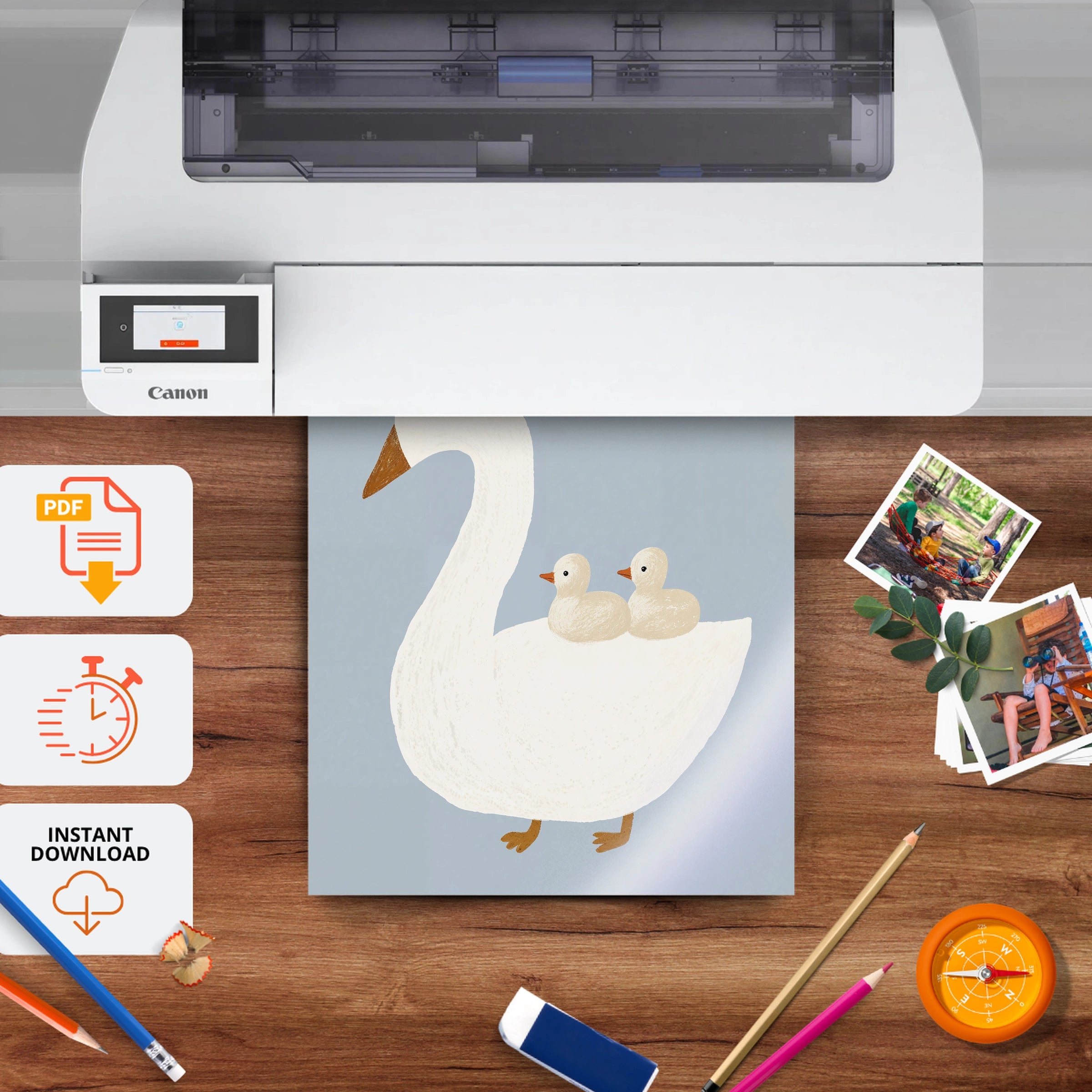 Hello Baby Swan Nursery Print - printable nursery wall art, instant download to print at home
