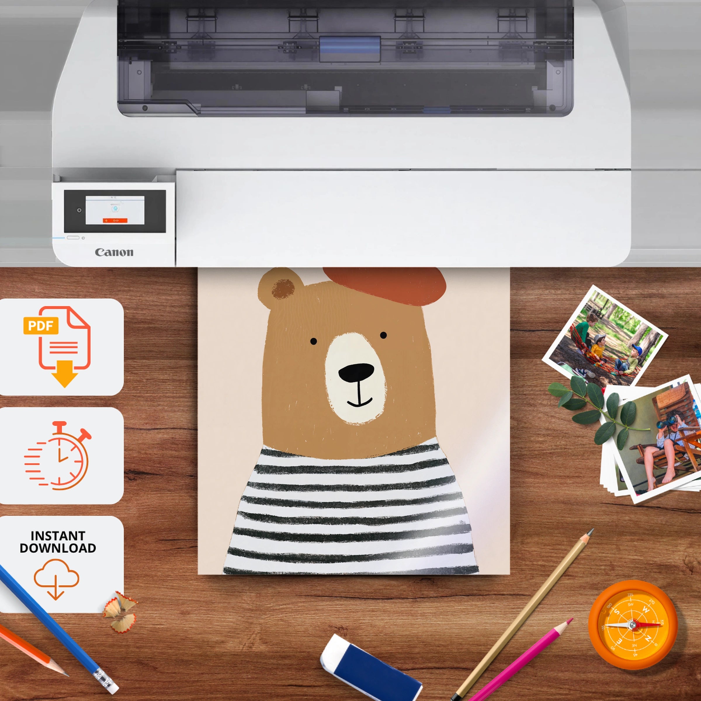 Hello Bear Nursery Print - printable nursery wall art, instant download to print at home