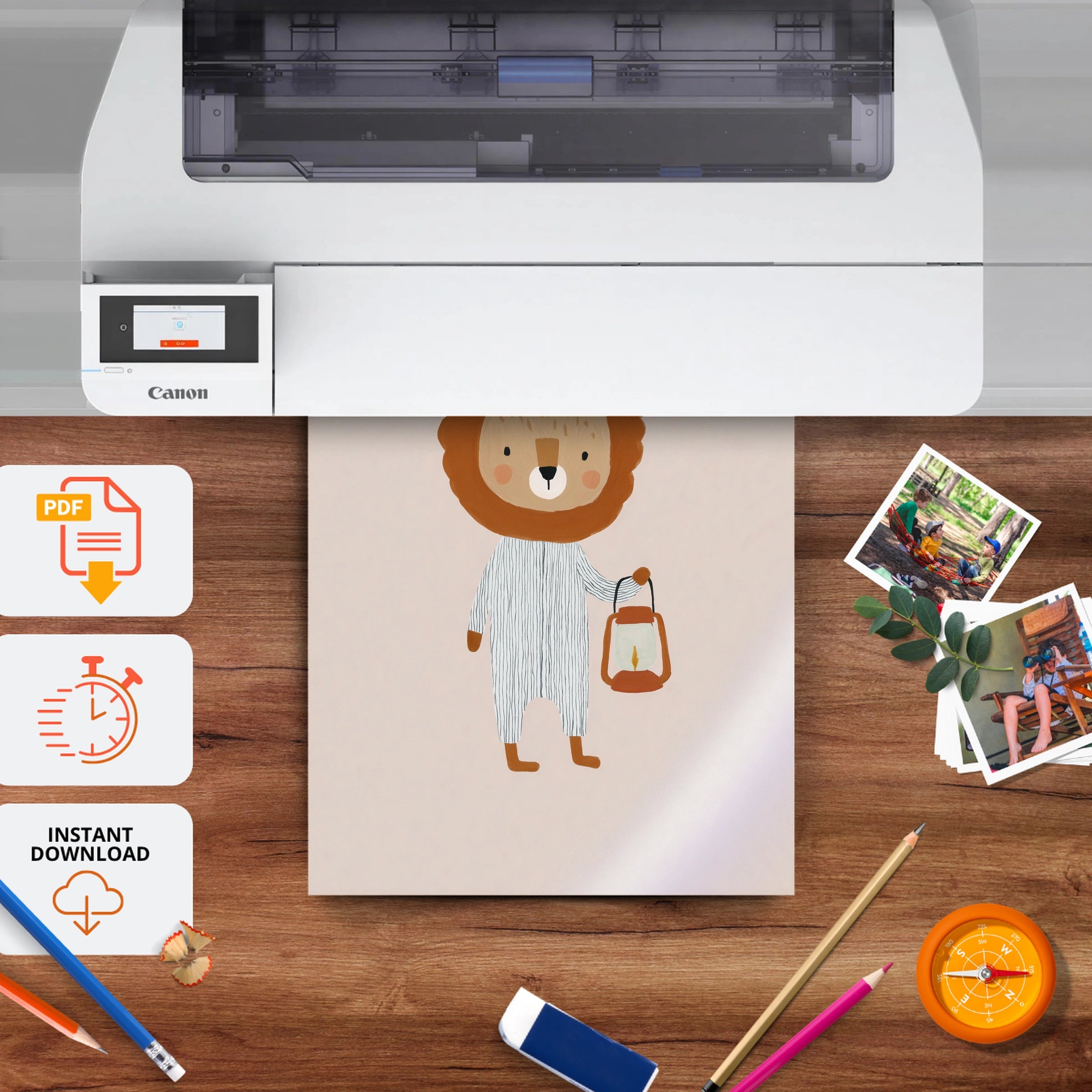 Hello Lion Nursery Print - printable nursery wall art, instant download to print at home