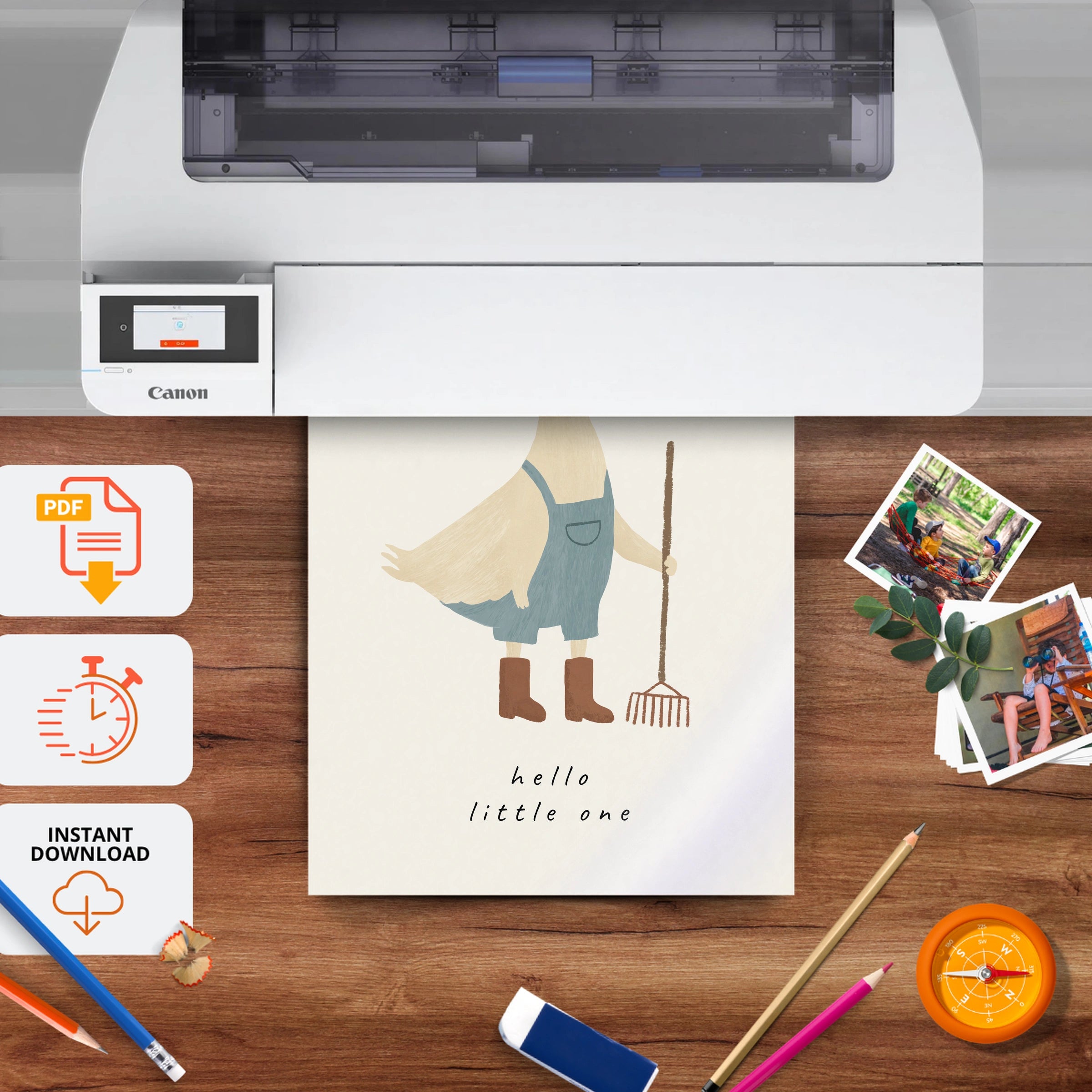Hello Little One Goose Nursery Print - printable nursery wall art, instant download to print at home