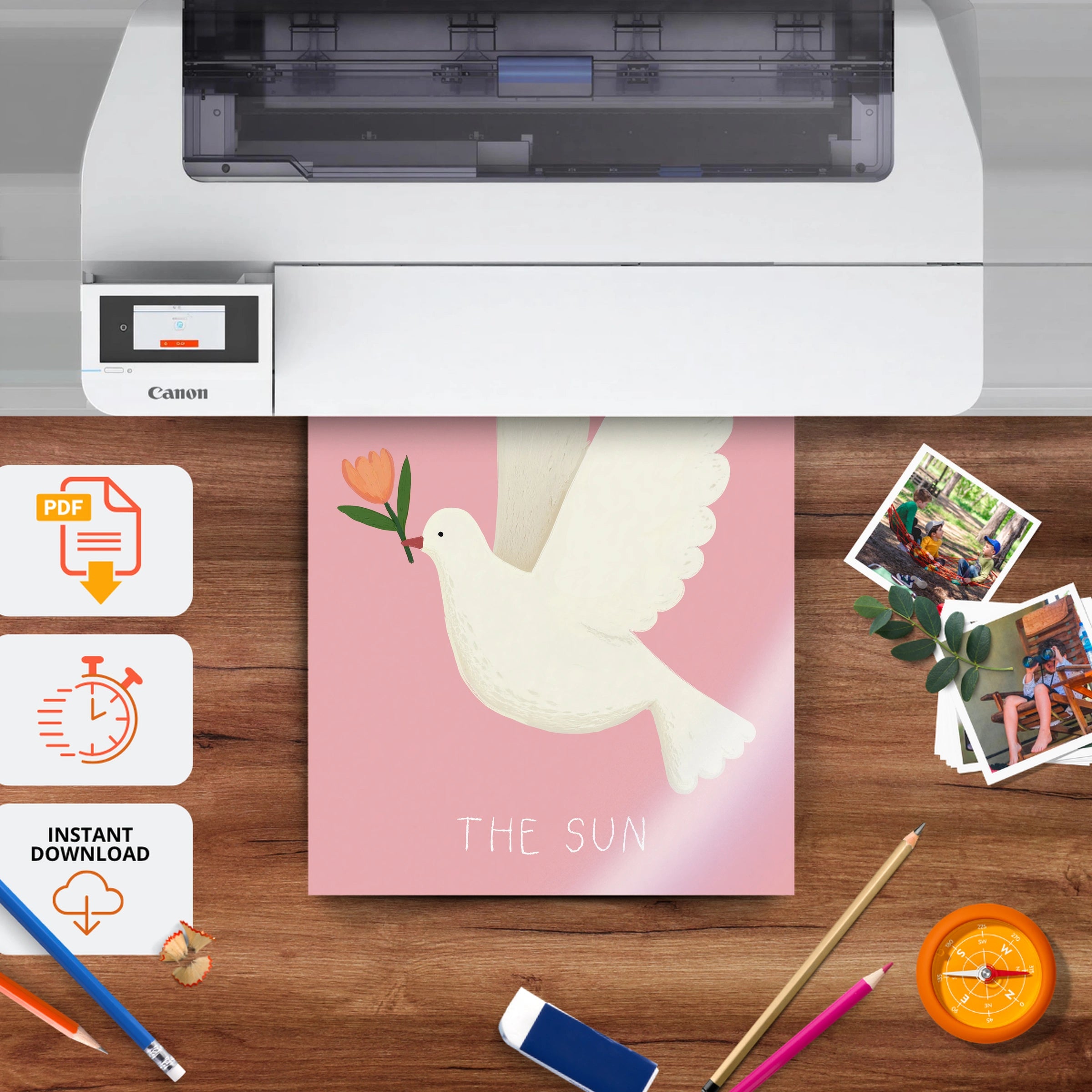 Here Comes the Sun Dove Nursery Print - printable nursery wall art, instant download to print at home