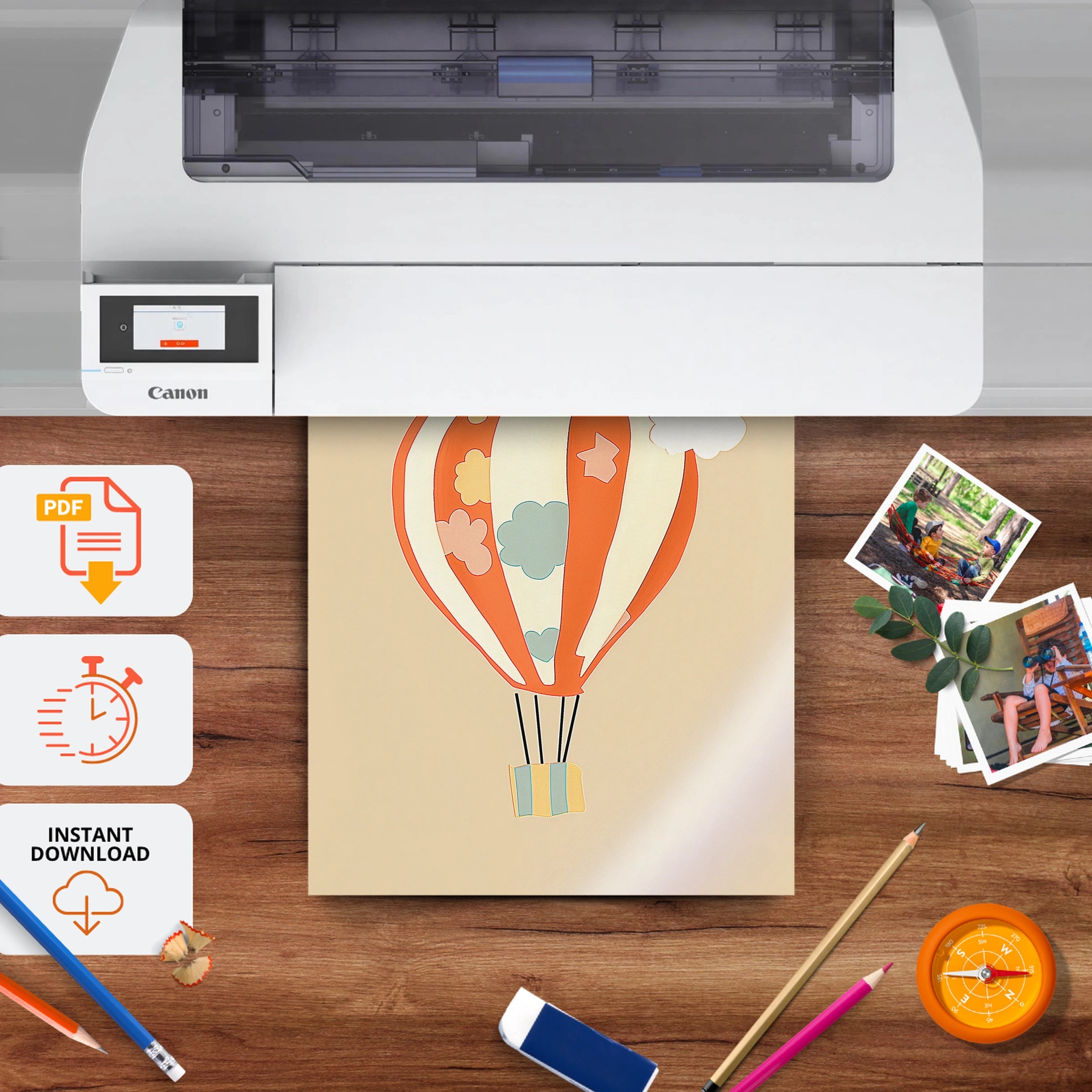 Hot Air Balloon Nursery Print - printable nursery wall art, instant download to print at home