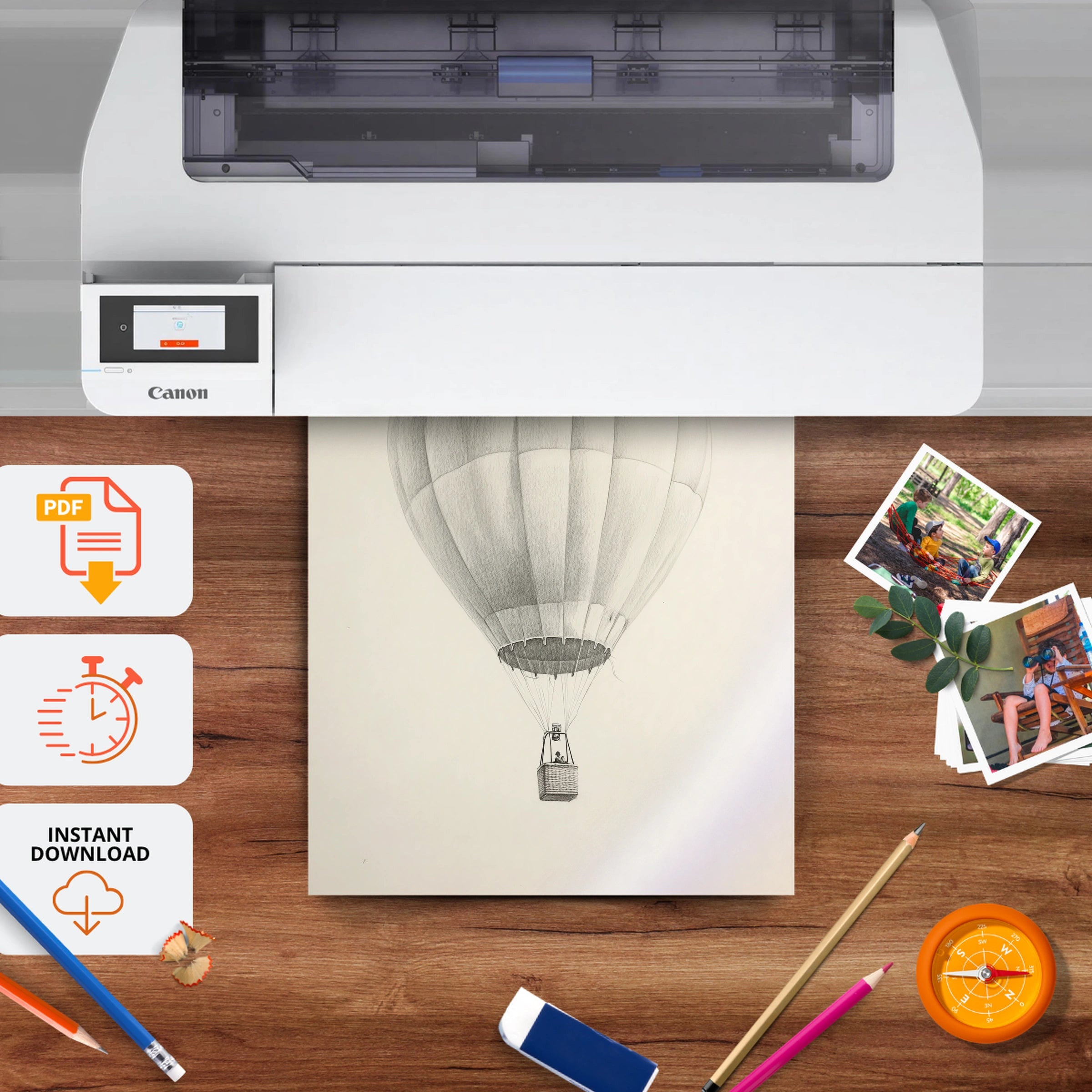 Hot Air Balloon Sketch Nursery Print - printable nursery wall art, instant download to print at home