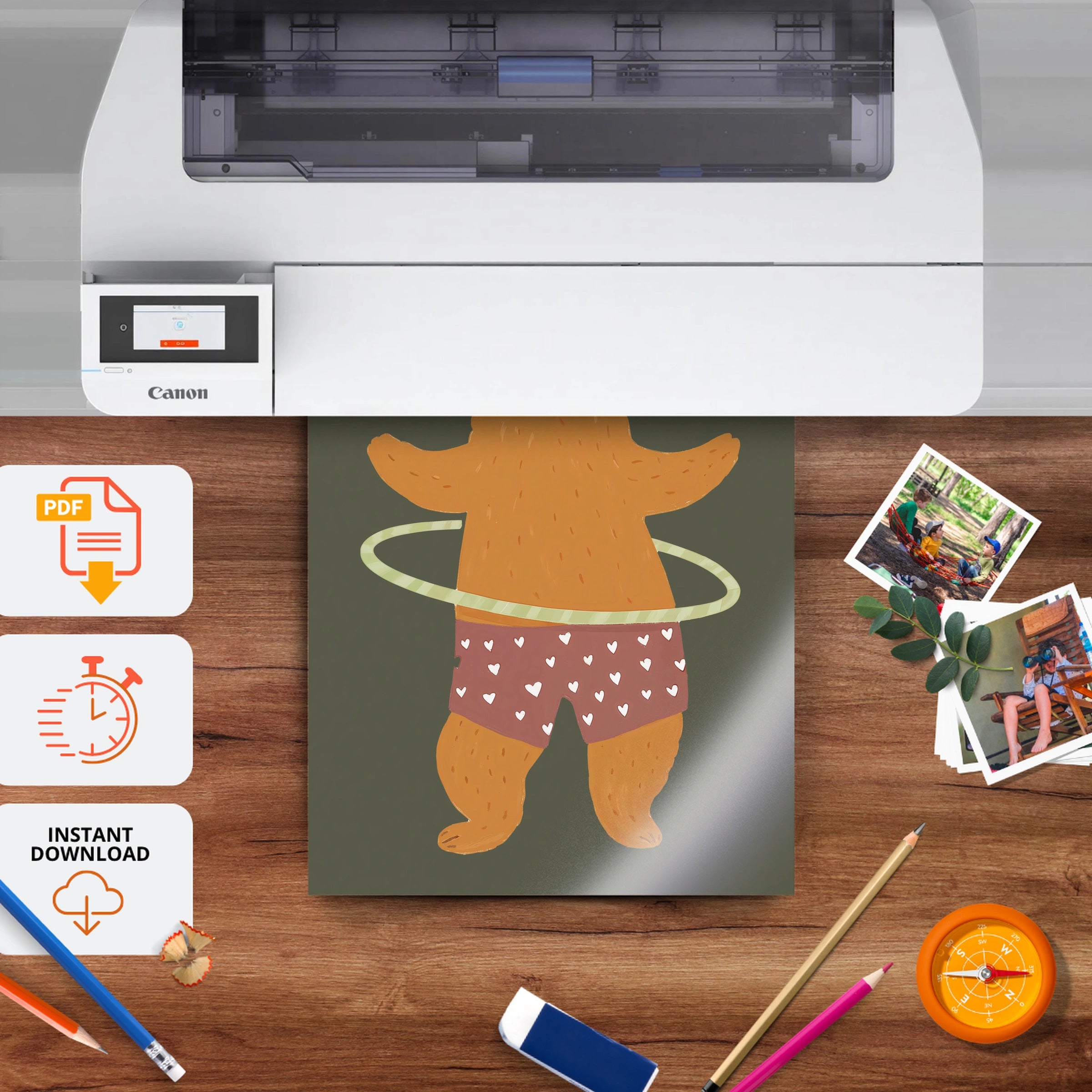 Hula Hoop Bear Nursery Print - printable nursery wall art, instant download to print at home