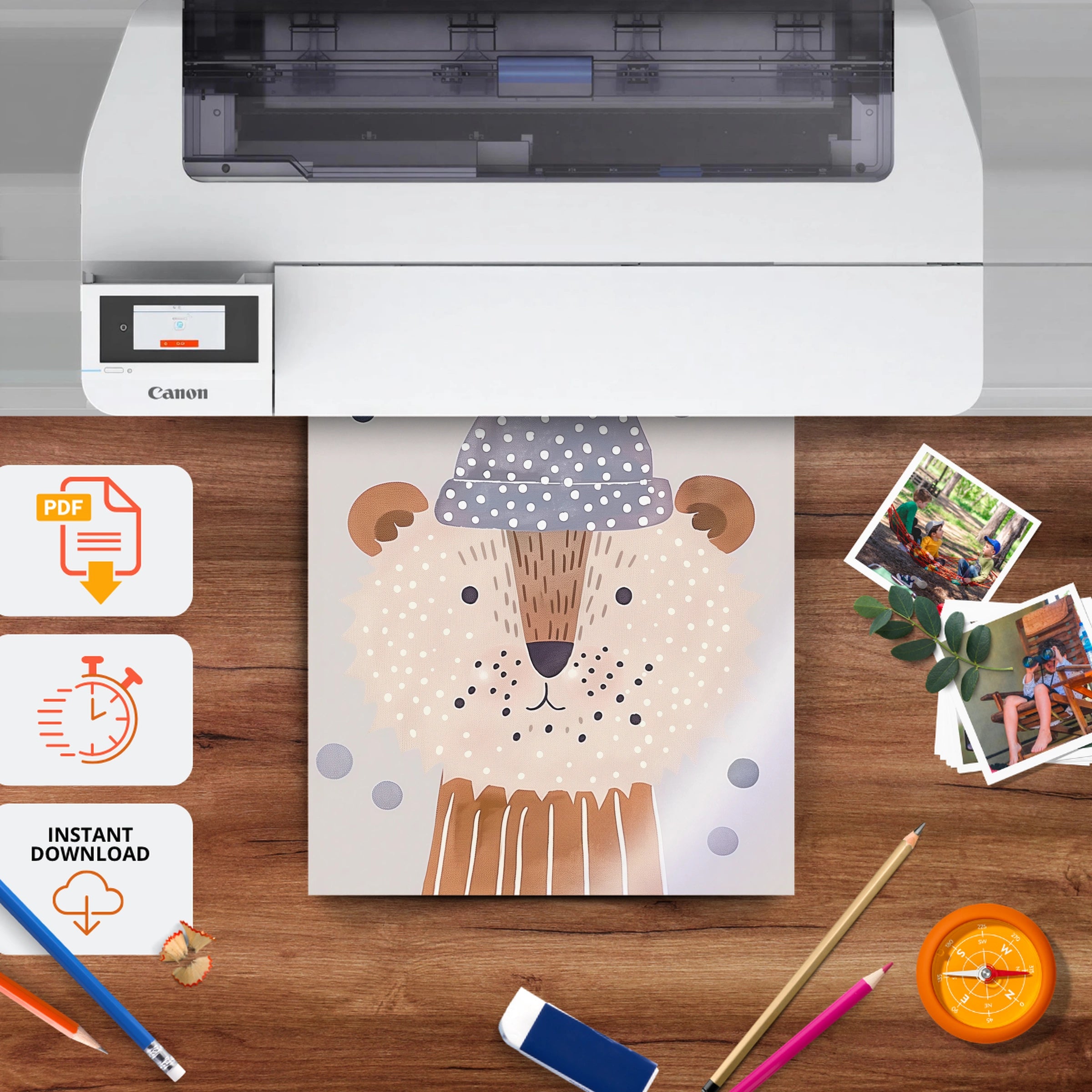 Ice Cream Bear Nursery Print - printable nursery wall art, instant download to print at home