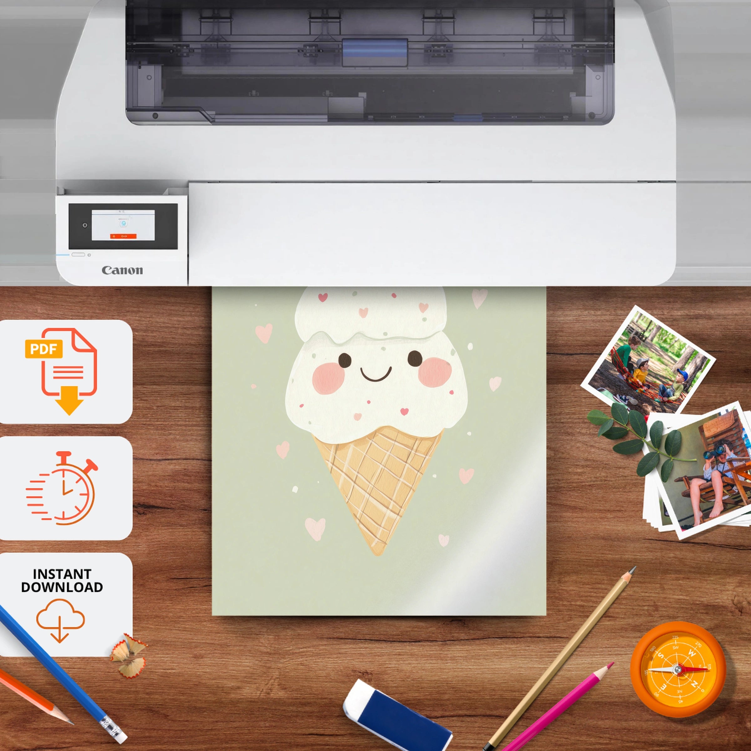 Ice Cream Cone Nursery Print - printable nursery wall art, instant download to print at home