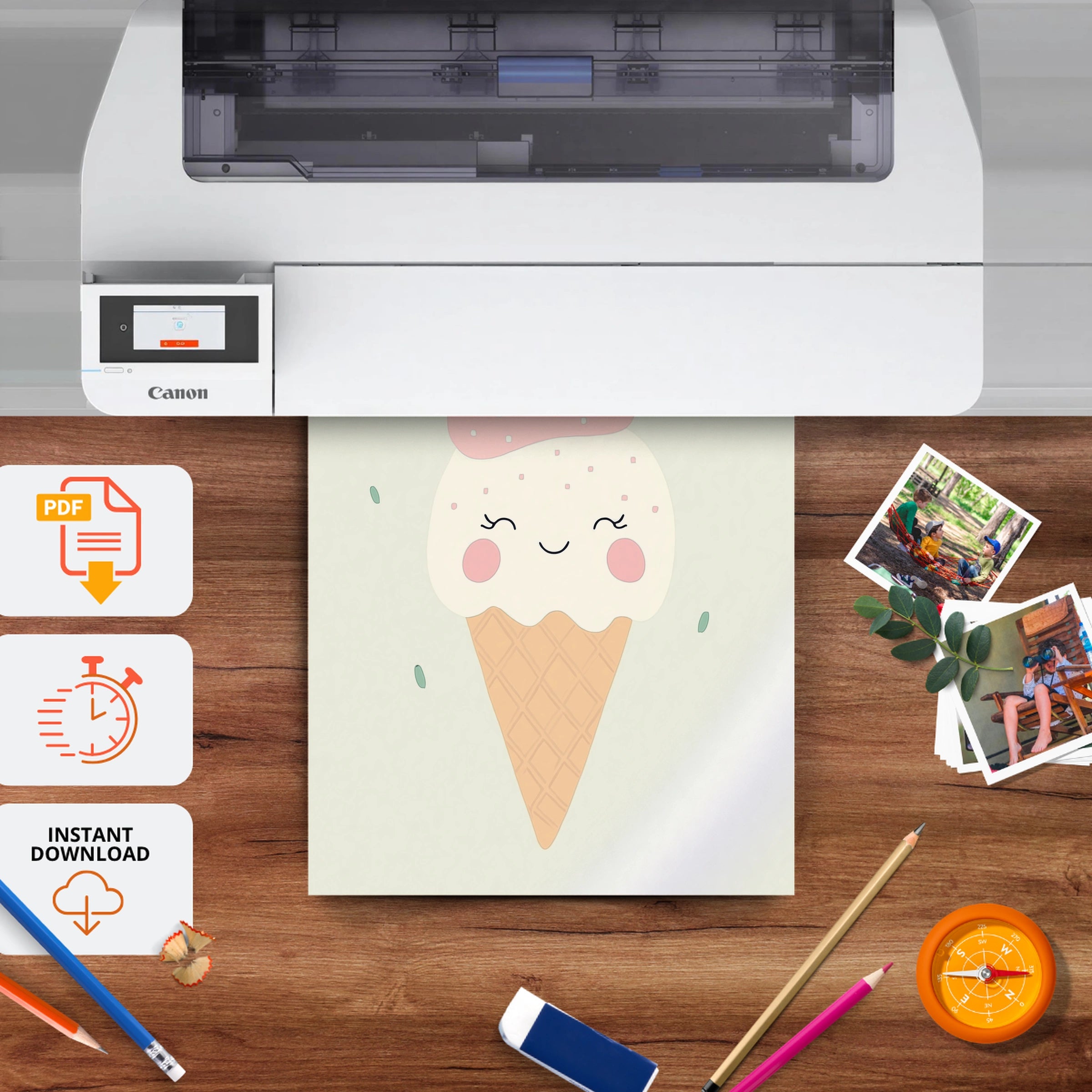 Ice Cream Whale Nursery Print - printable nursery wall art, instant download to print at home