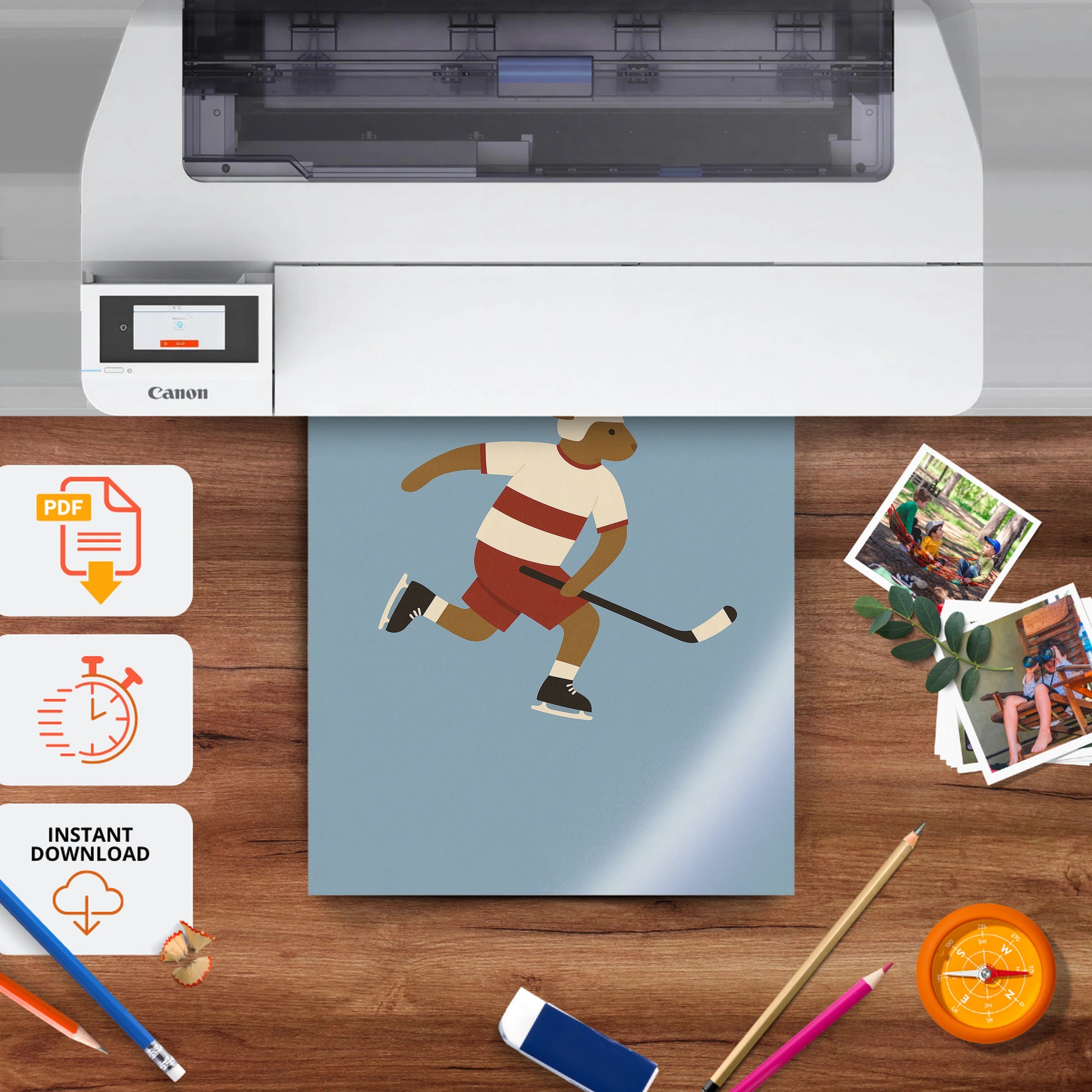 Ice Hockey Rabbit Nursery Print - printable nursery wall art, instant download to print at home