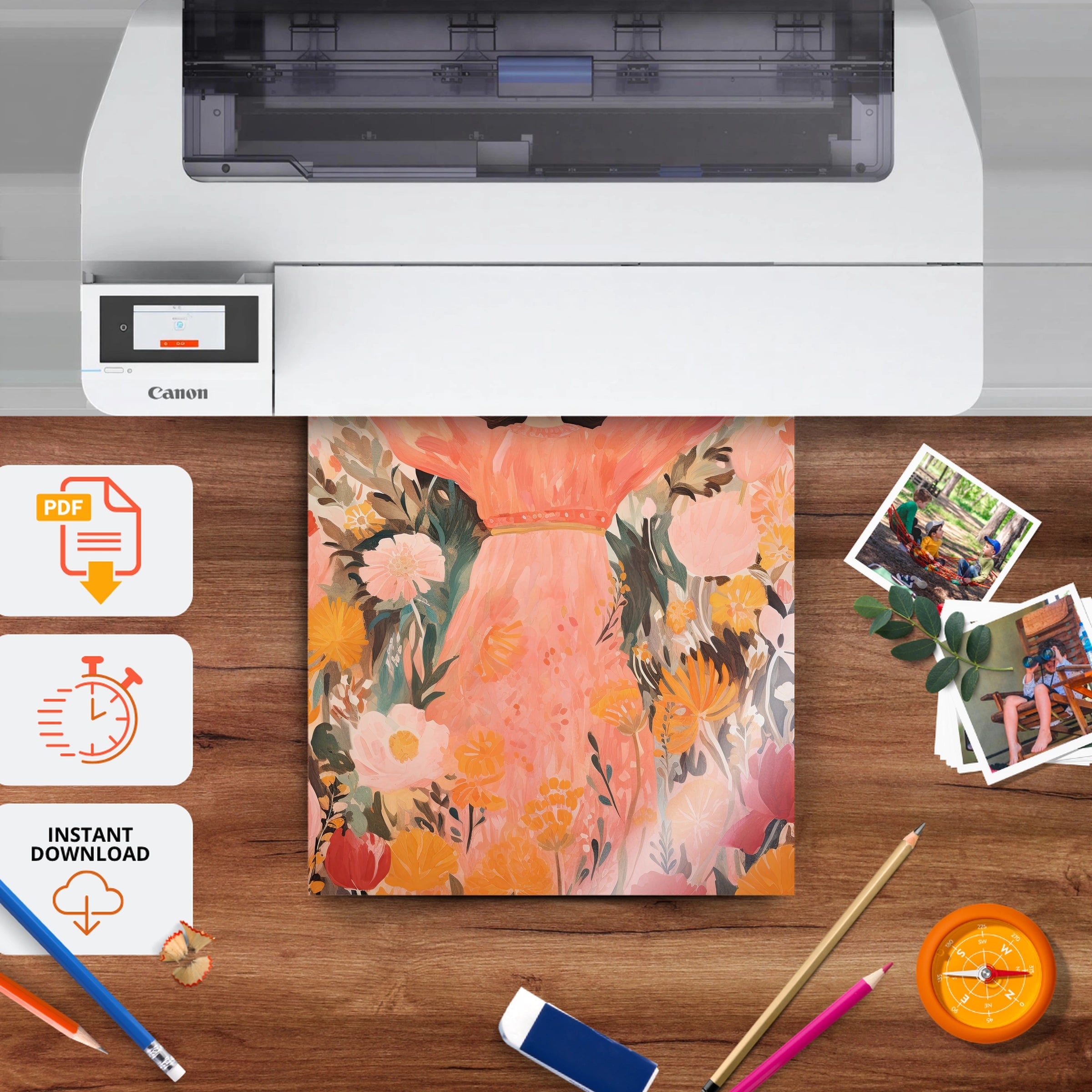 Joyful Flowers Figure Nursery Print - printable nursery wall art, instant download to print at home