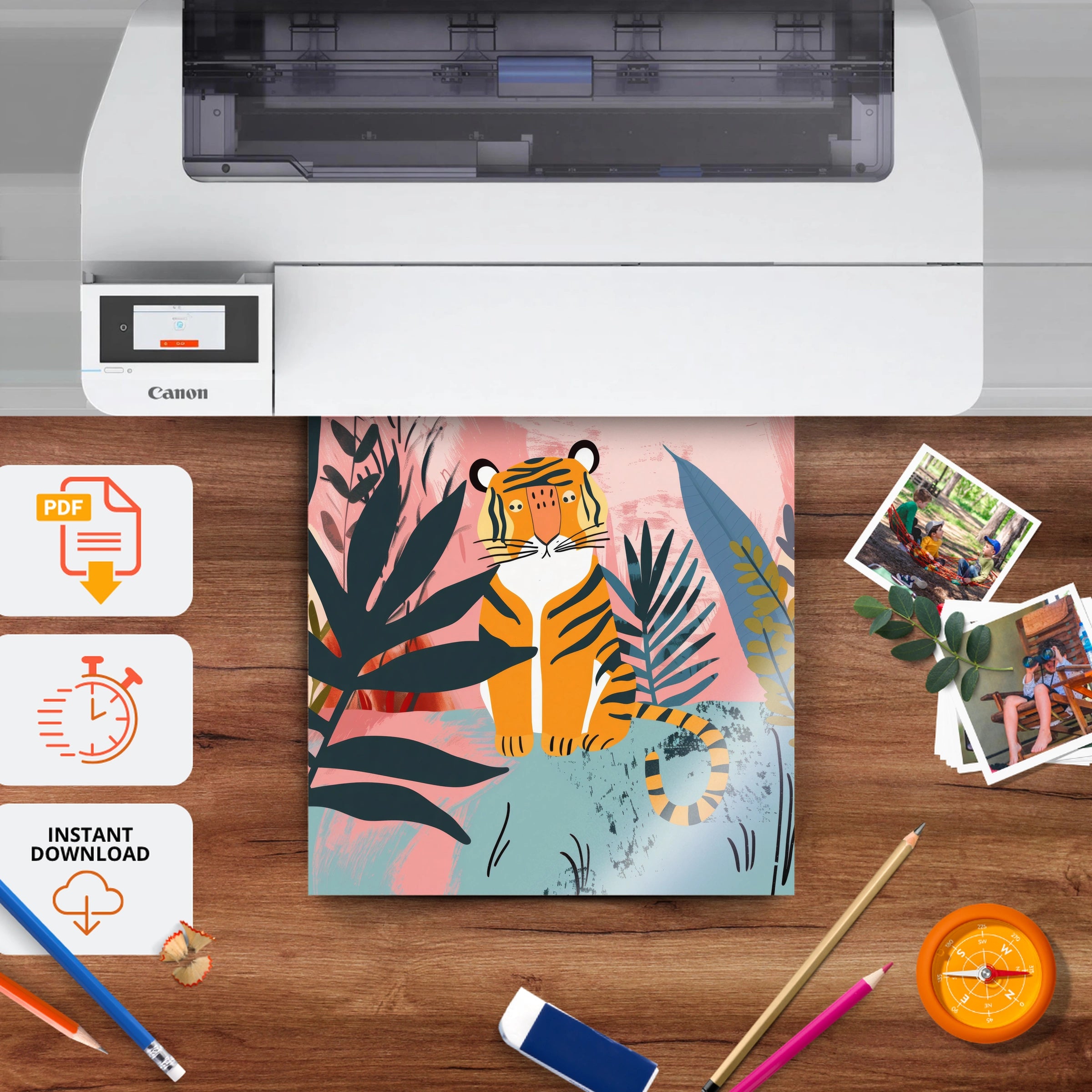 Jungle Tiger Nursery Print - printable nursery wall art, instant download to print at home
