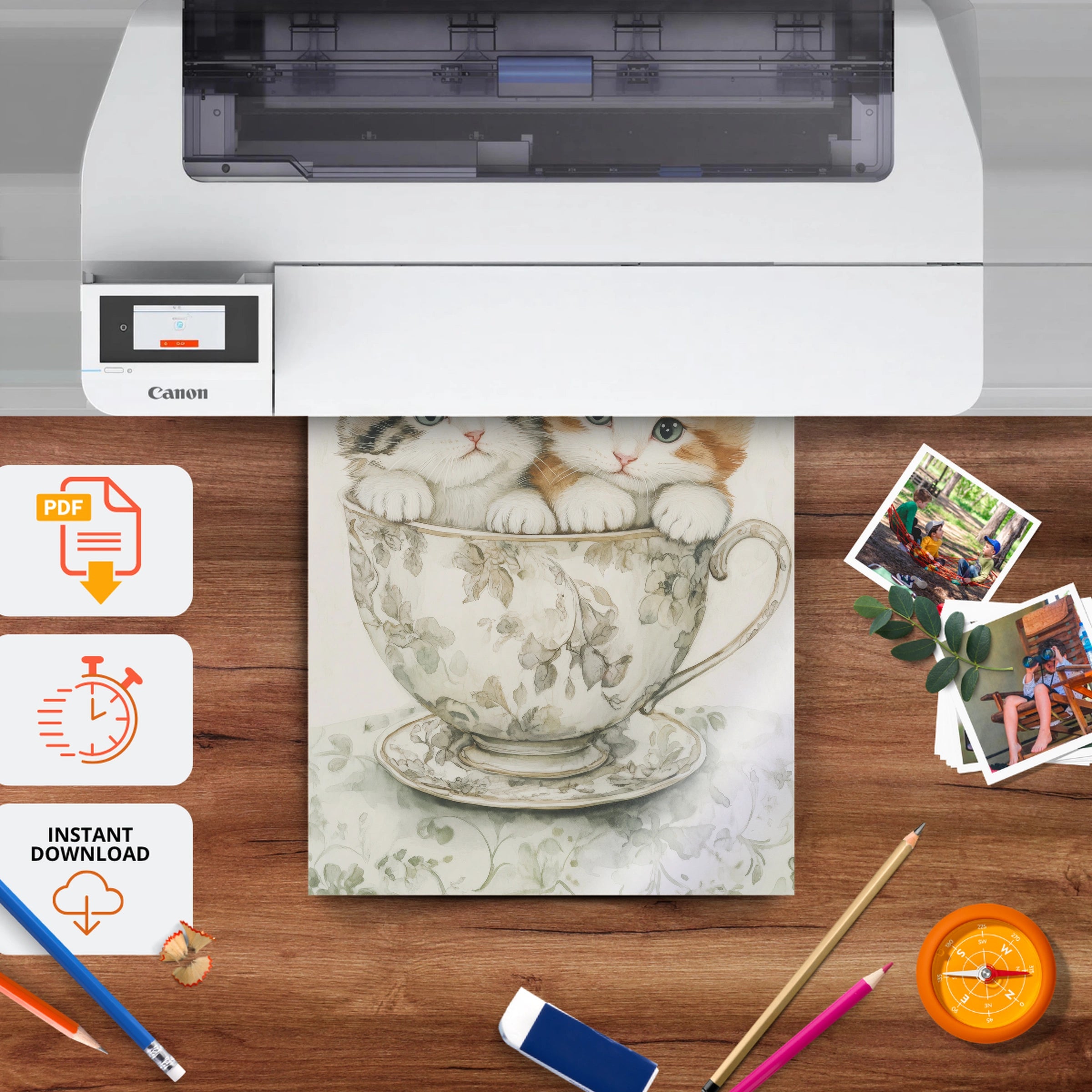 Kittens in a Teacup Nursery Print - printable nursery wall art, instant download to print at home