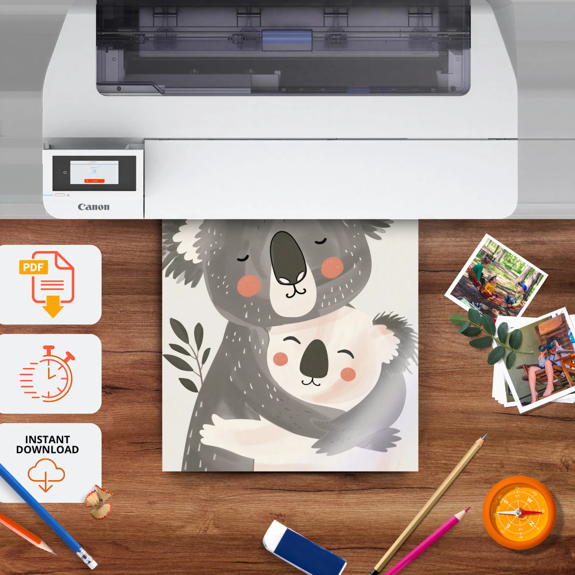 Koala and Baby Nursery Print - printable nursery wall art, instant download to print at home