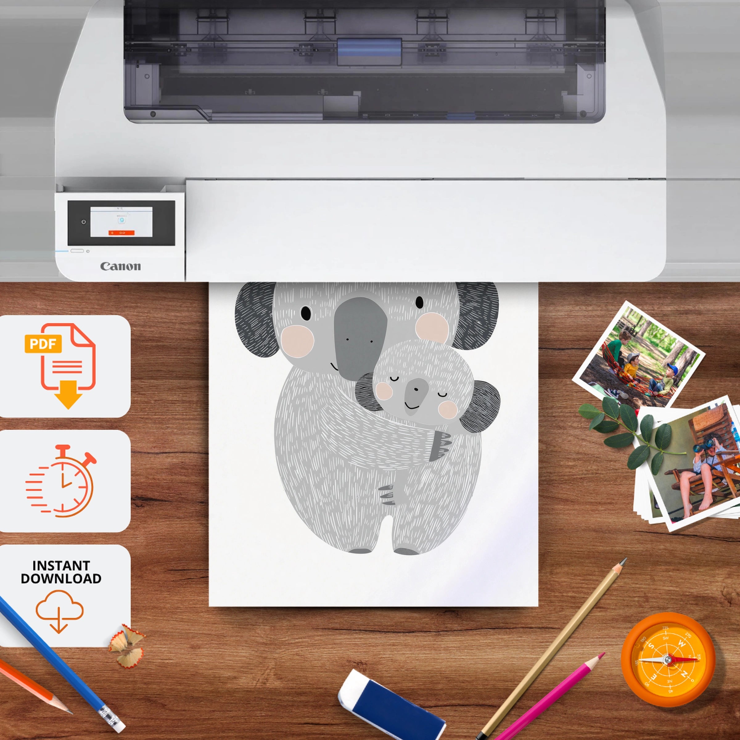 Koala Cuddle Nursery Print - printable nursery wall art, instant download to print at home