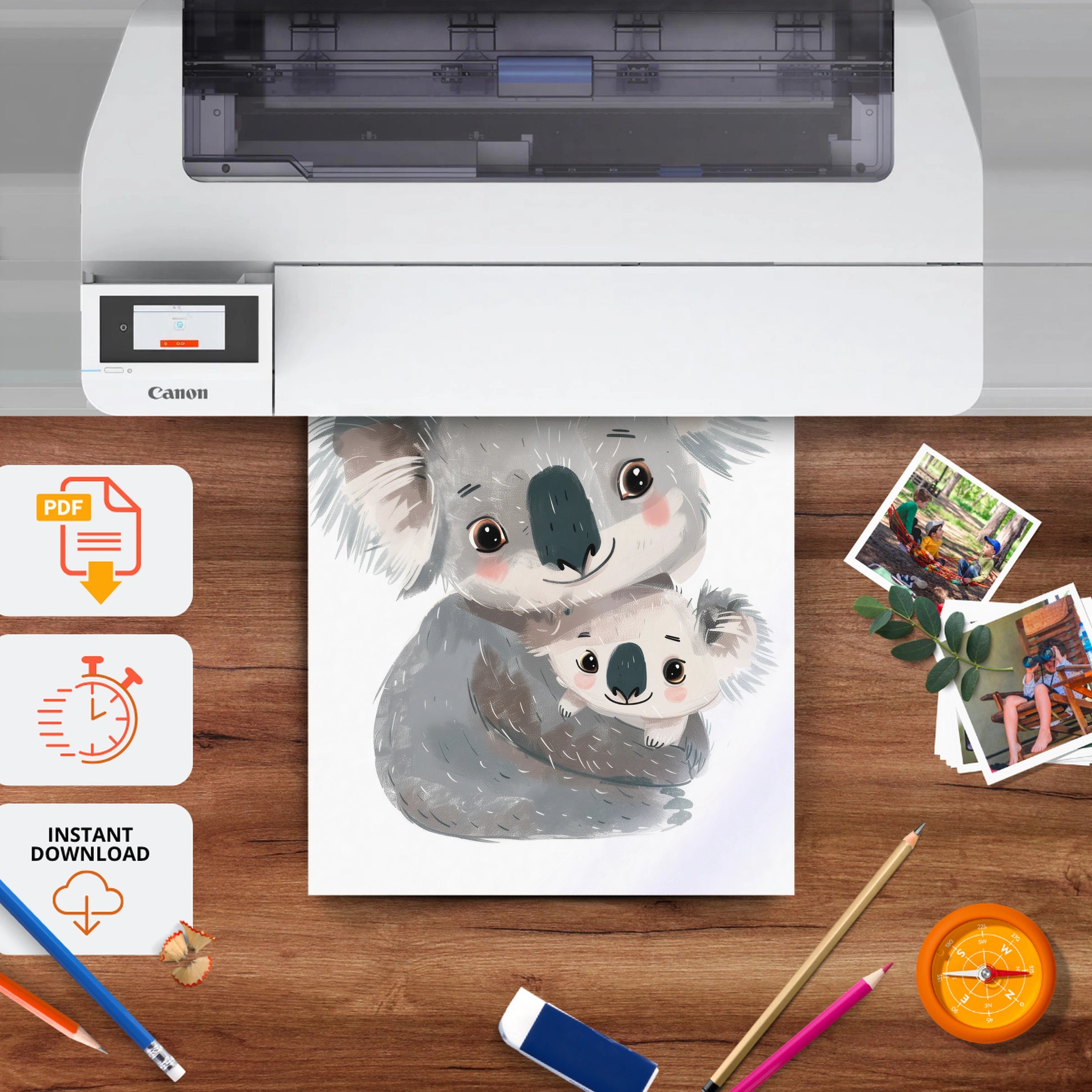 Koala Family Nursery Print - printable nursery wall art, instant download to print at home