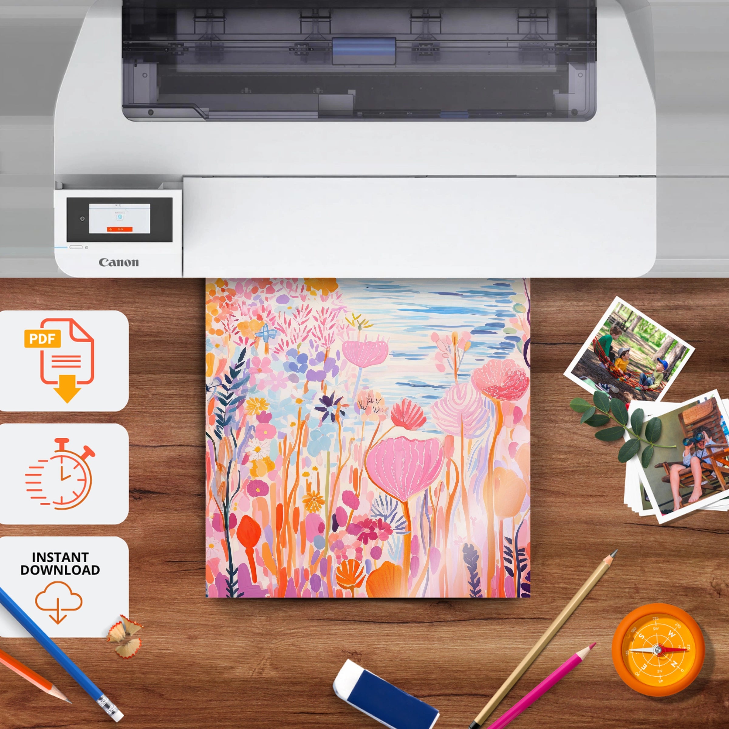 Lakeside Flowers Nursery Print - printable nursery wall art, instant download to print at home