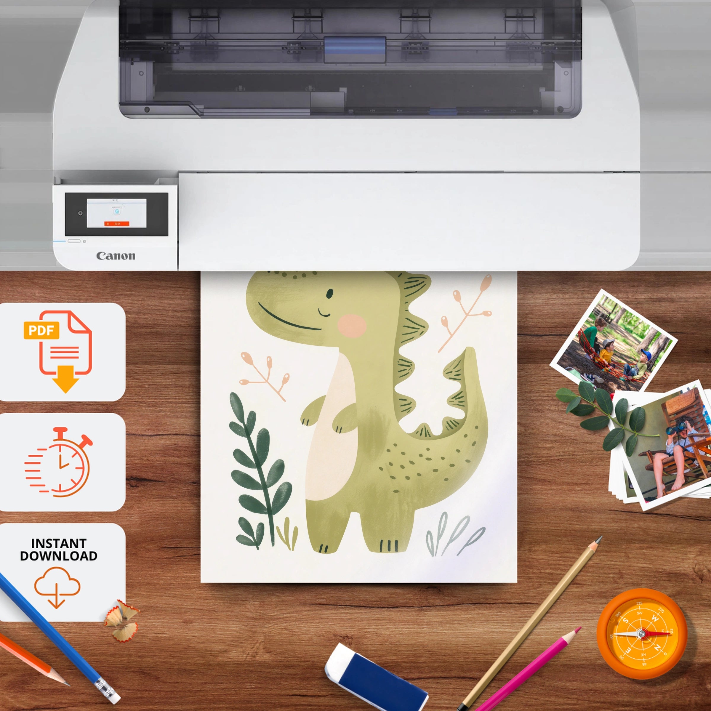 Leafy Green Dragon Nursery Print - printable nursery wall art, instant download to print at home
