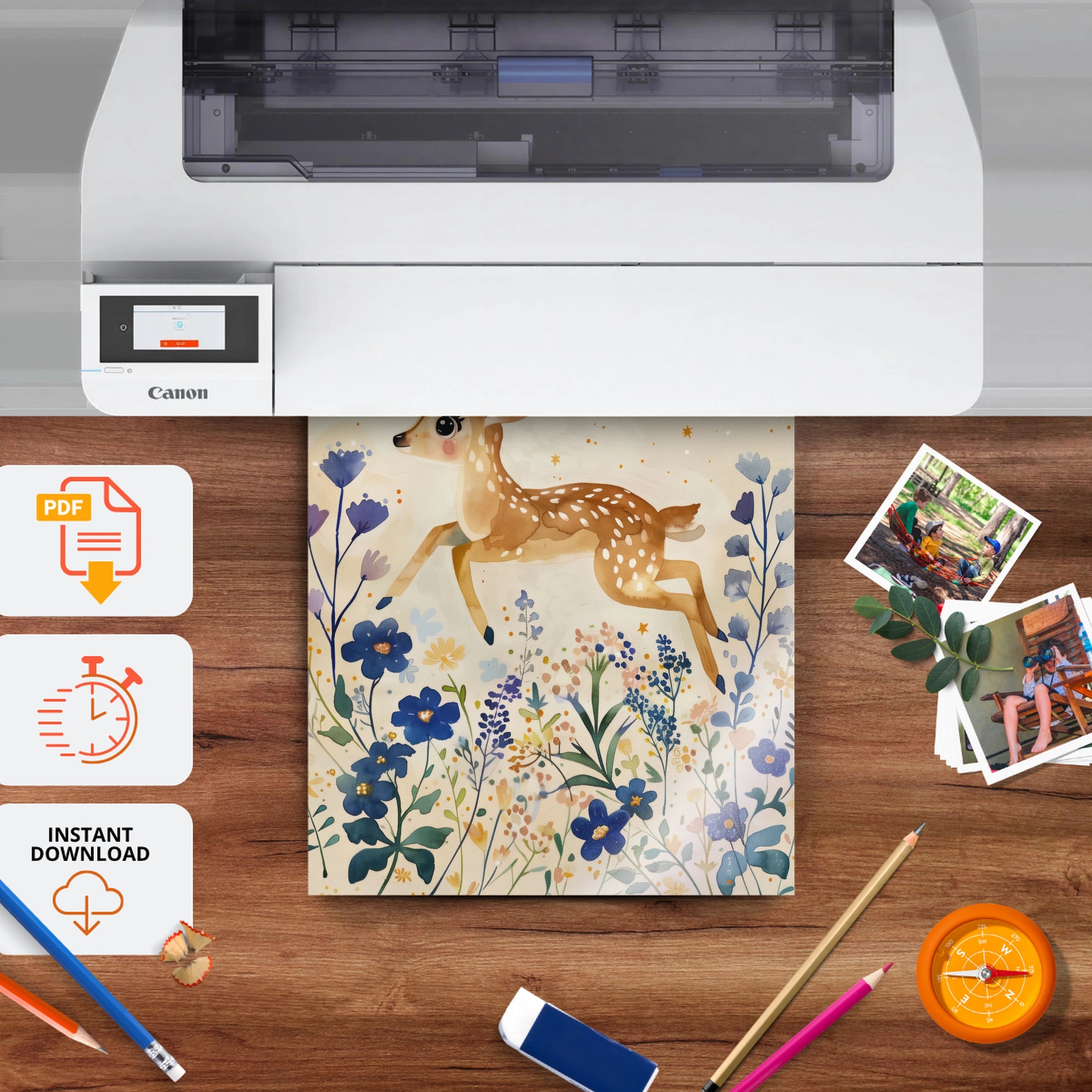 Leaping Fawn Nursery Print - printable nursery wall art, instant download to print at home