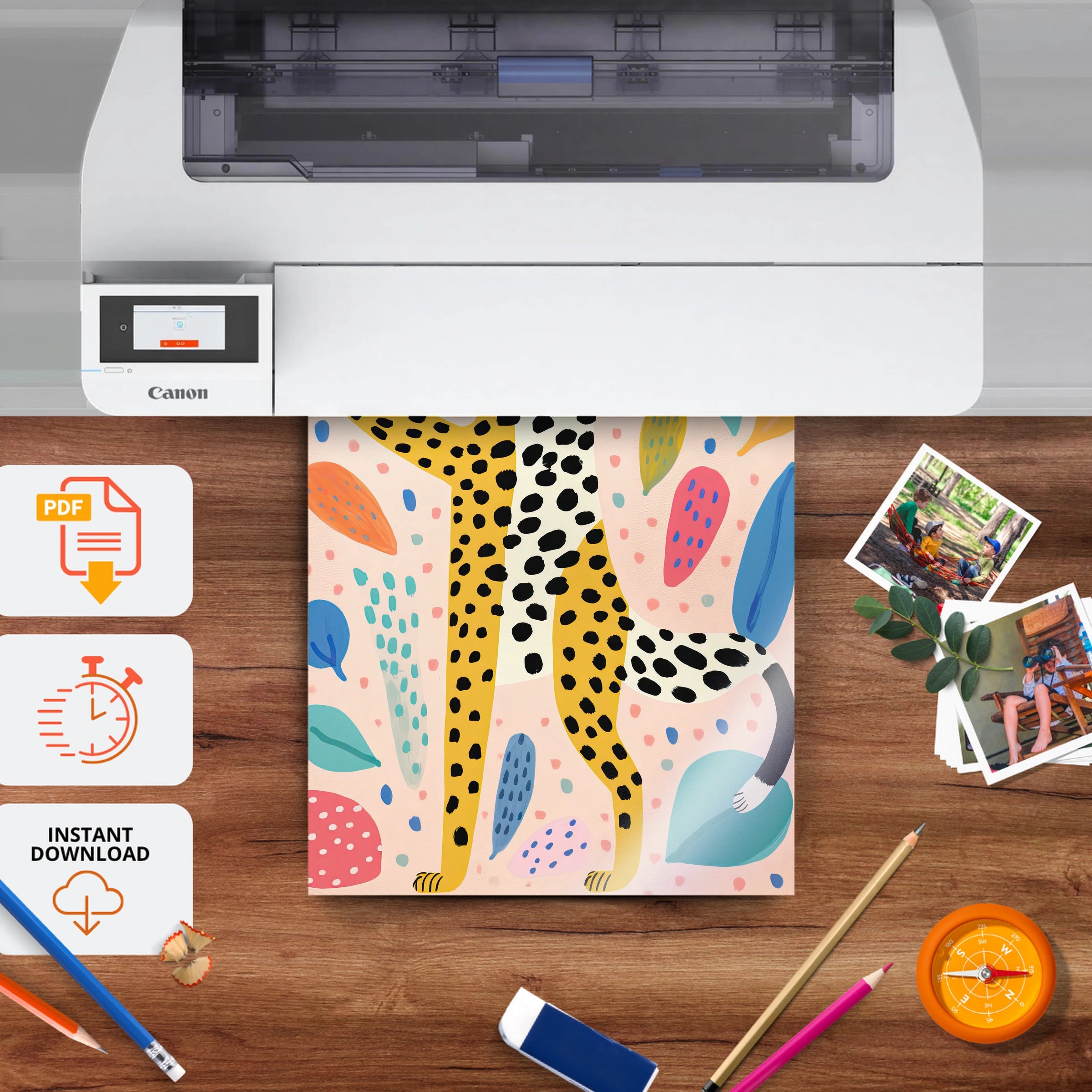 Leopard Among Leaves Nursery Print - printable nursery wall art, instant download to print at home