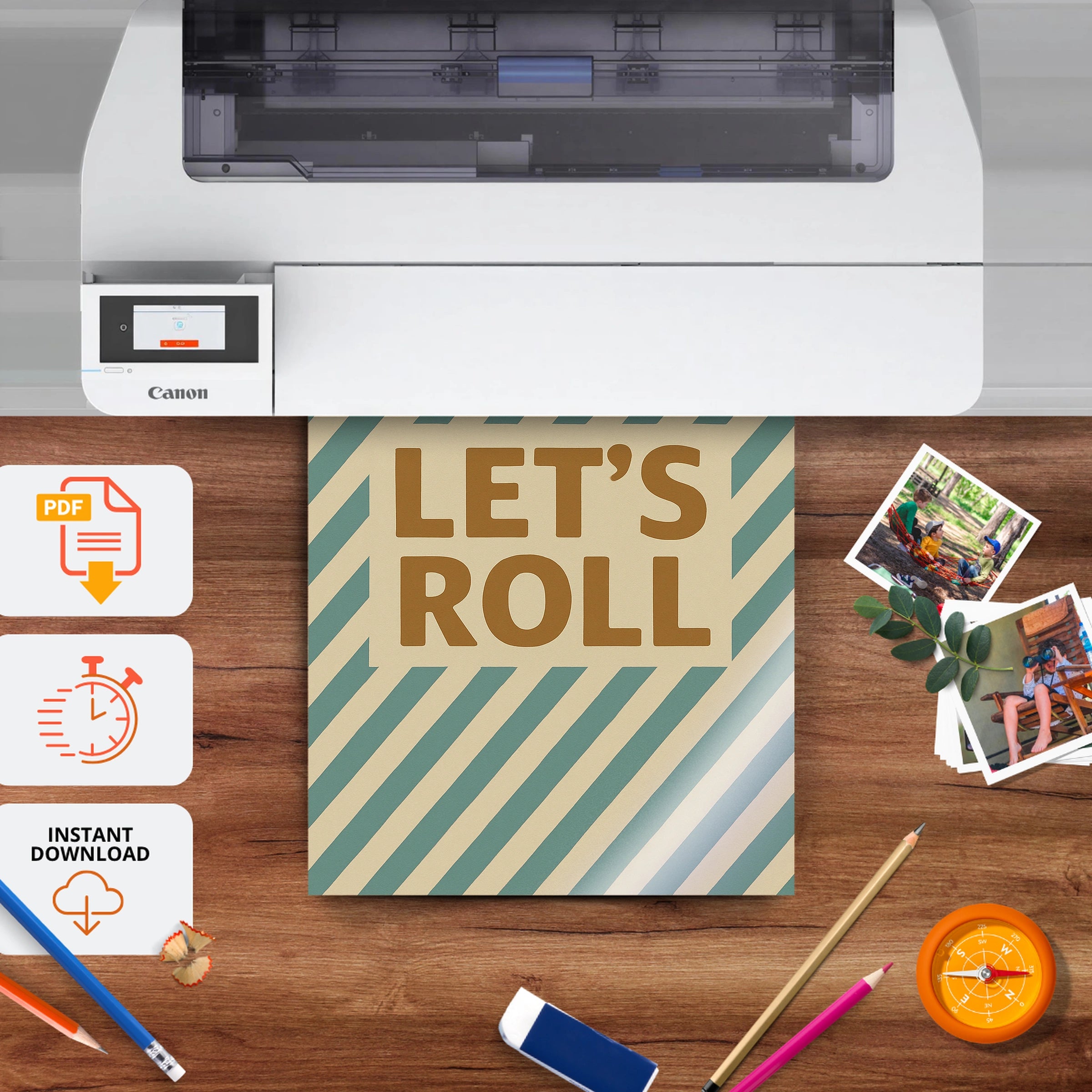Let's Roll Nursery Print - printable nursery wall art, instant download to print at home