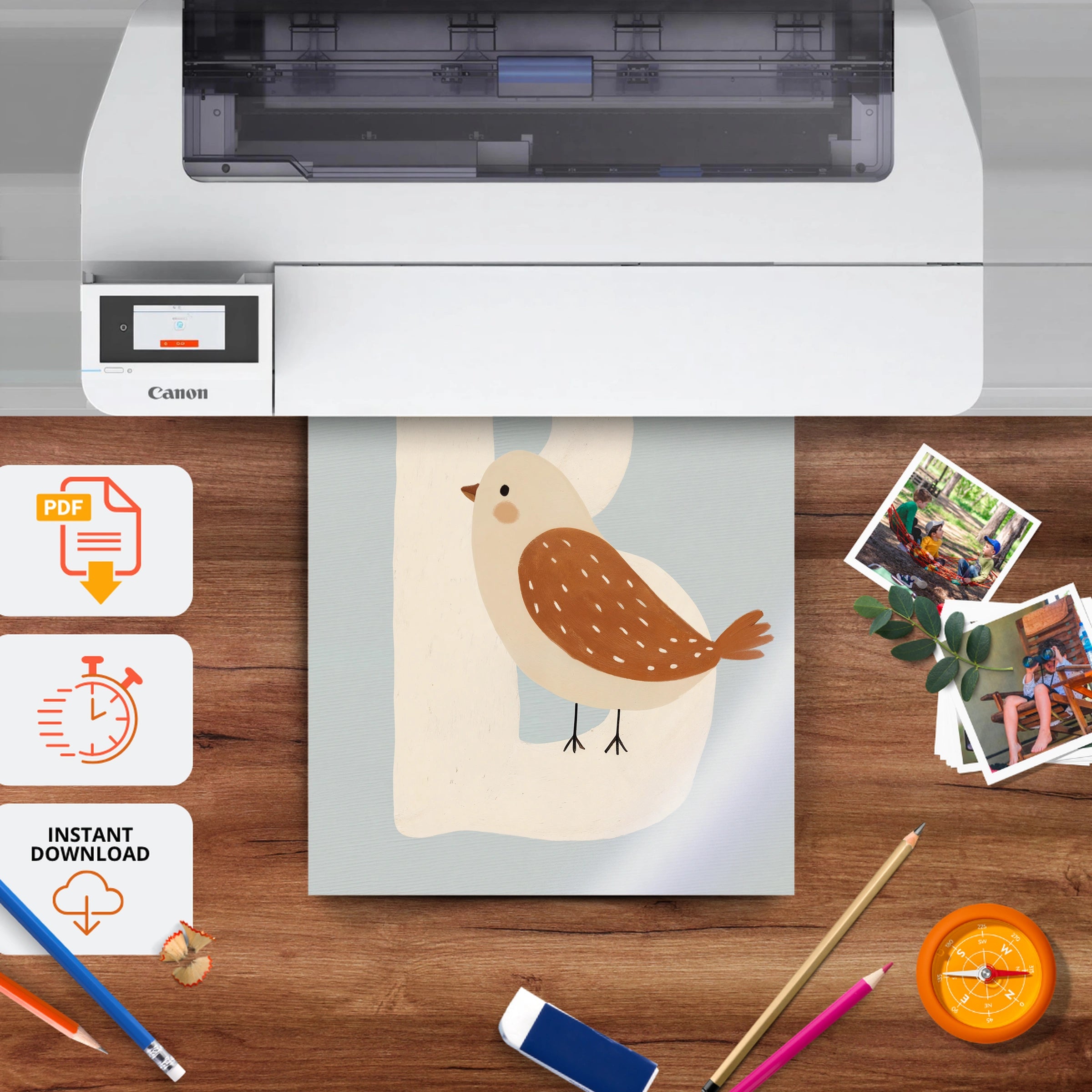 Letter B Bird Nursery Print - printable nursery wall art, instant download to print at home