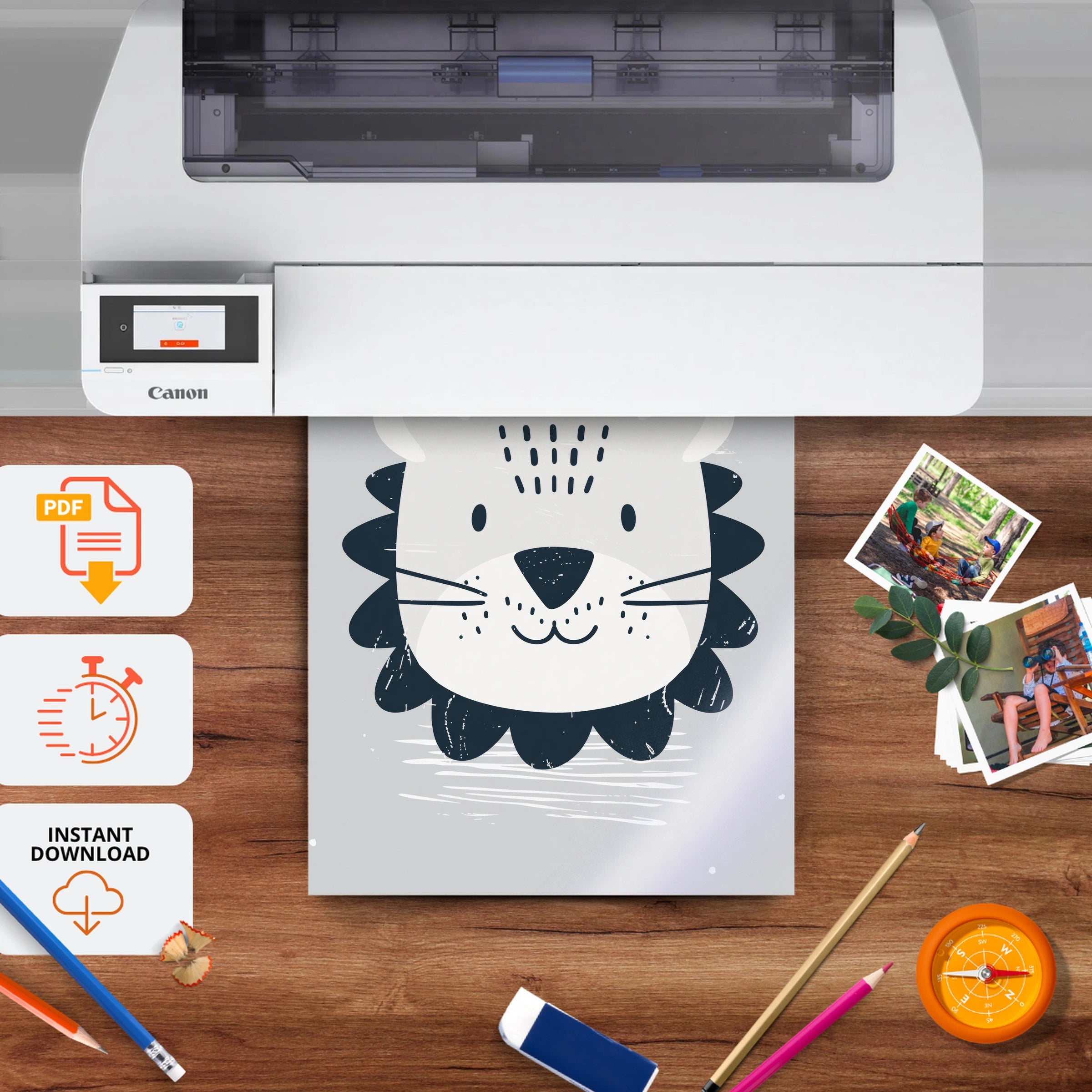 Lion Face Nursery Print - printable nursery wall art, instant download to print at home