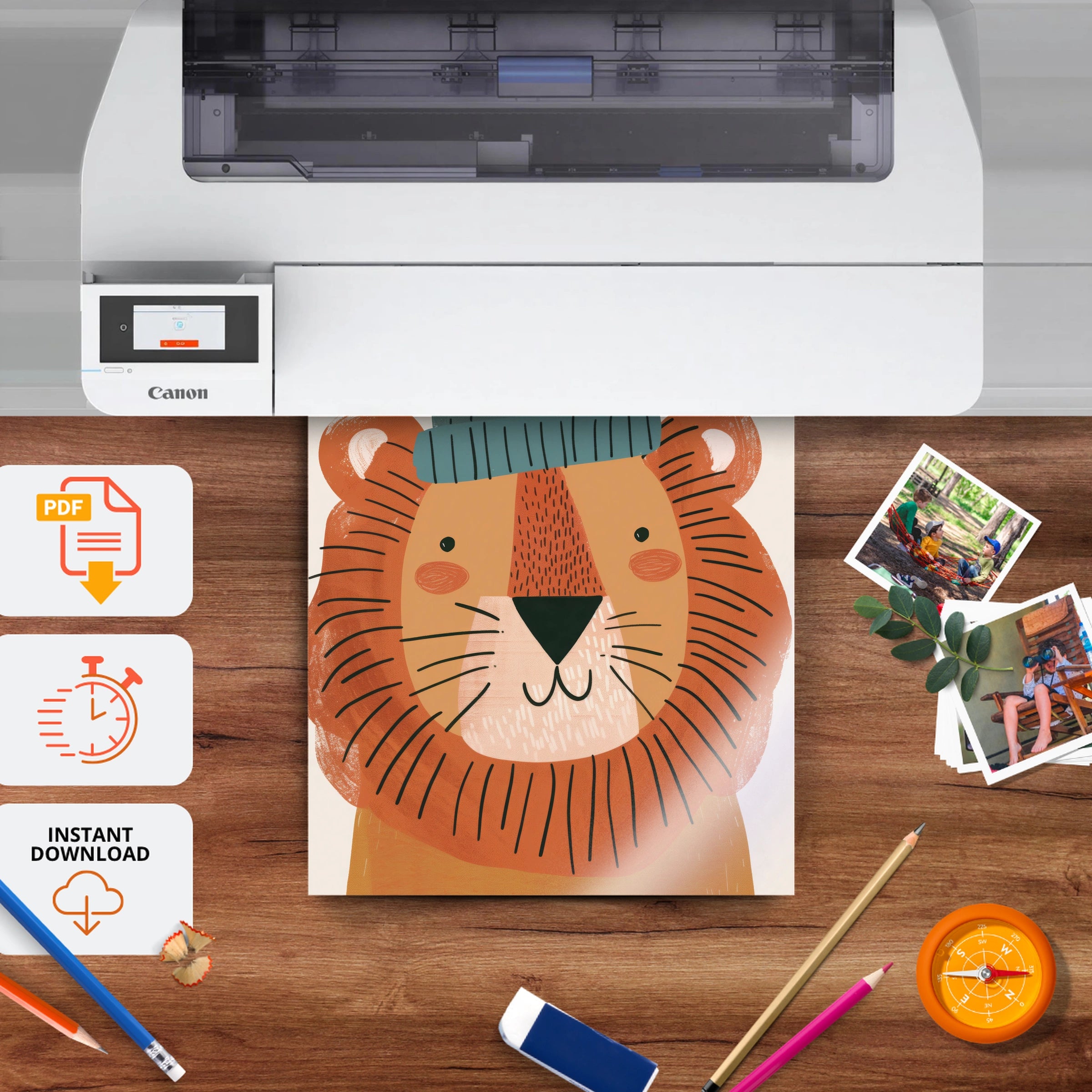 Lion in a Beanie Nursery Print - printable nursery wall art, instant download to print at home