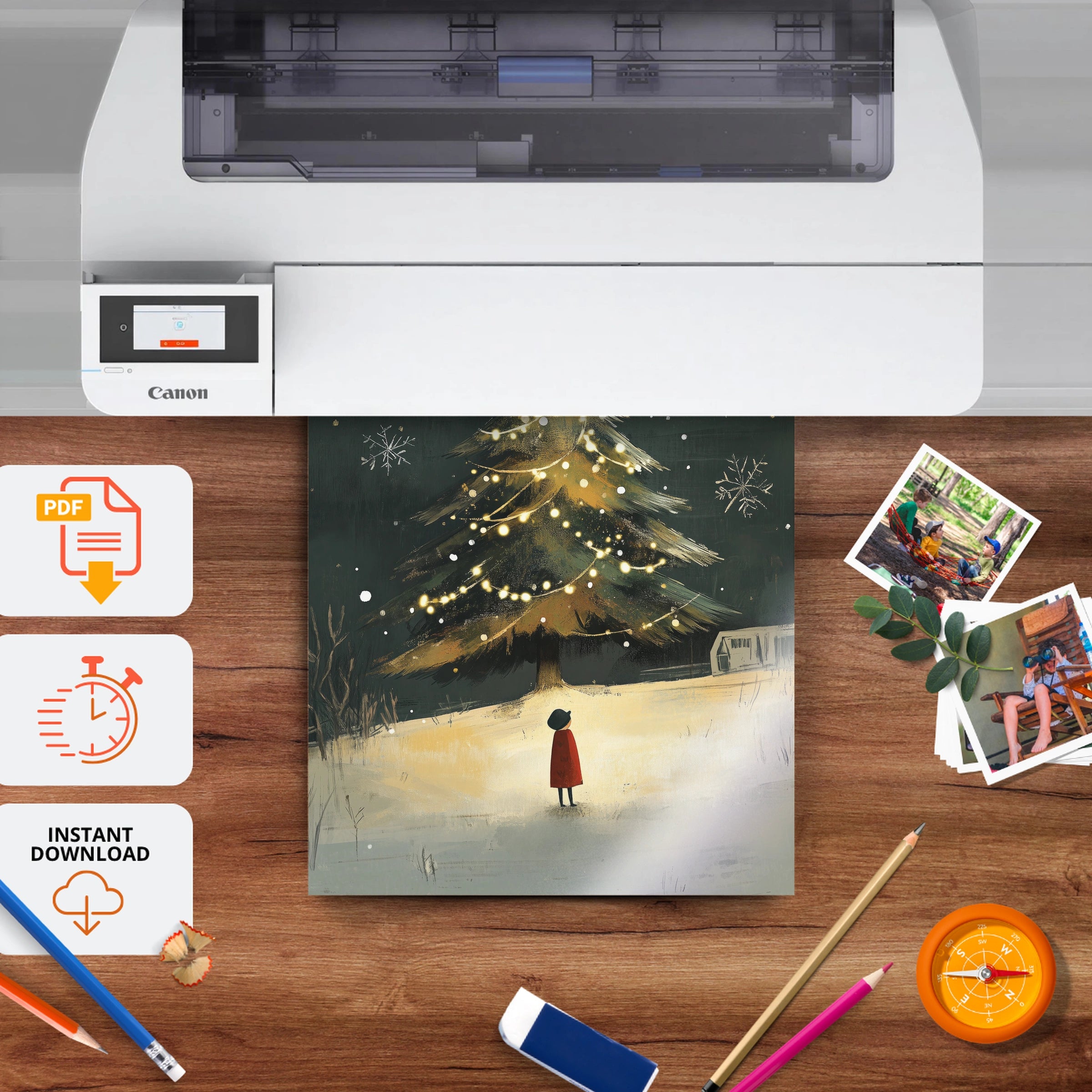 Lit Christmas Tree Print - printable nursery wall art, instant download to print at home