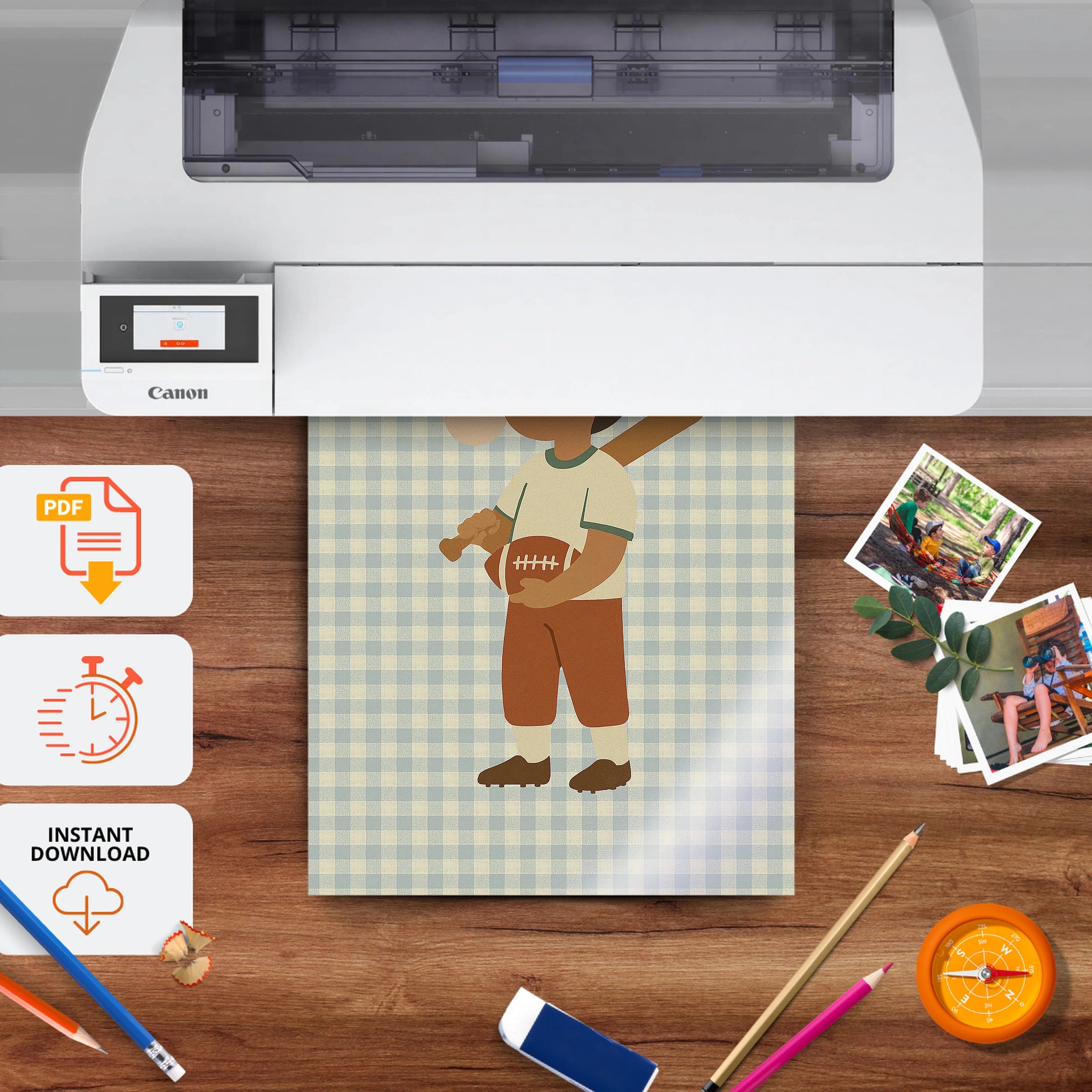 Little Baseball Player Nursery Print - printable nursery wall art, instant download to print at home