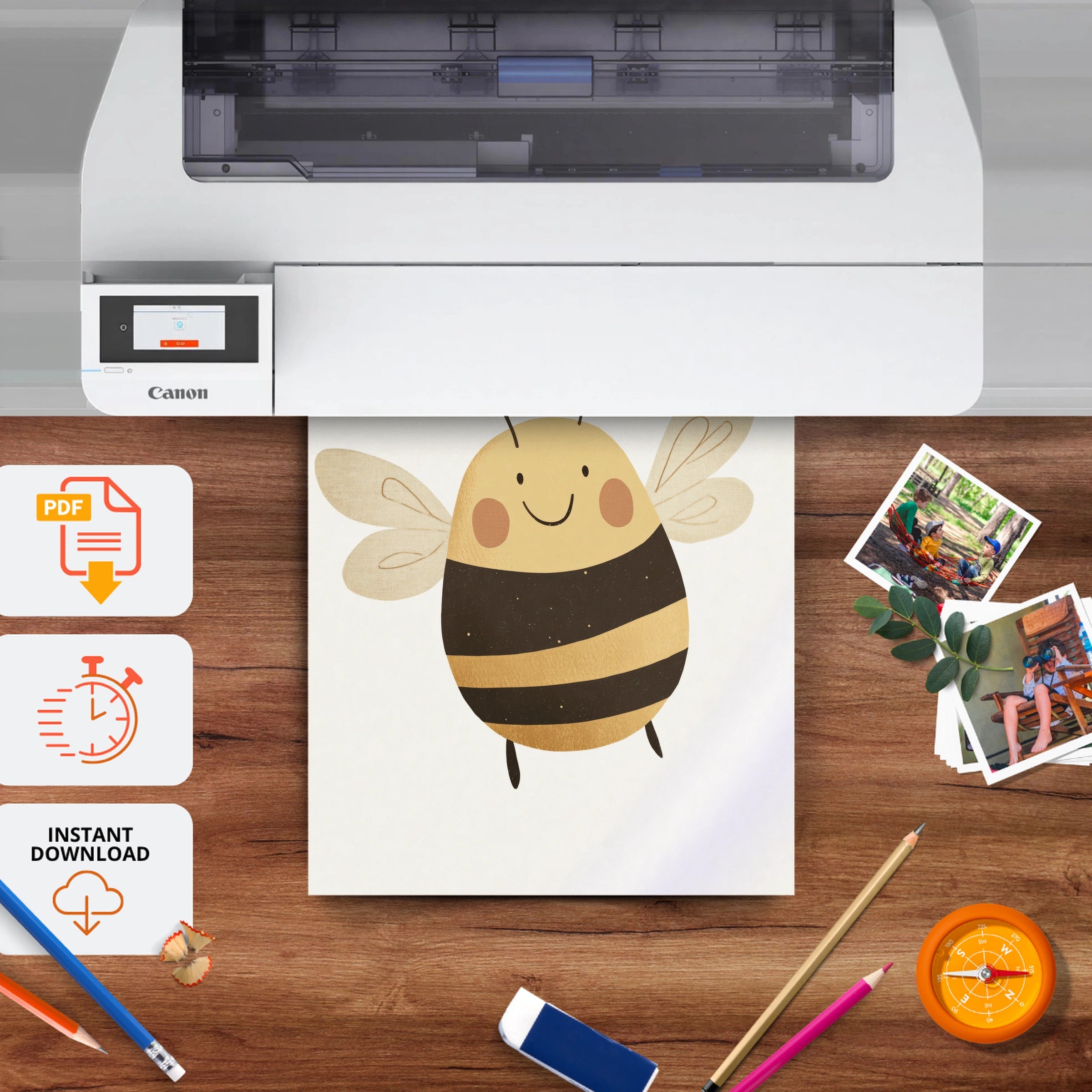 Little Bee Nursery Print - printable nursery wall art, instant download to print at home
