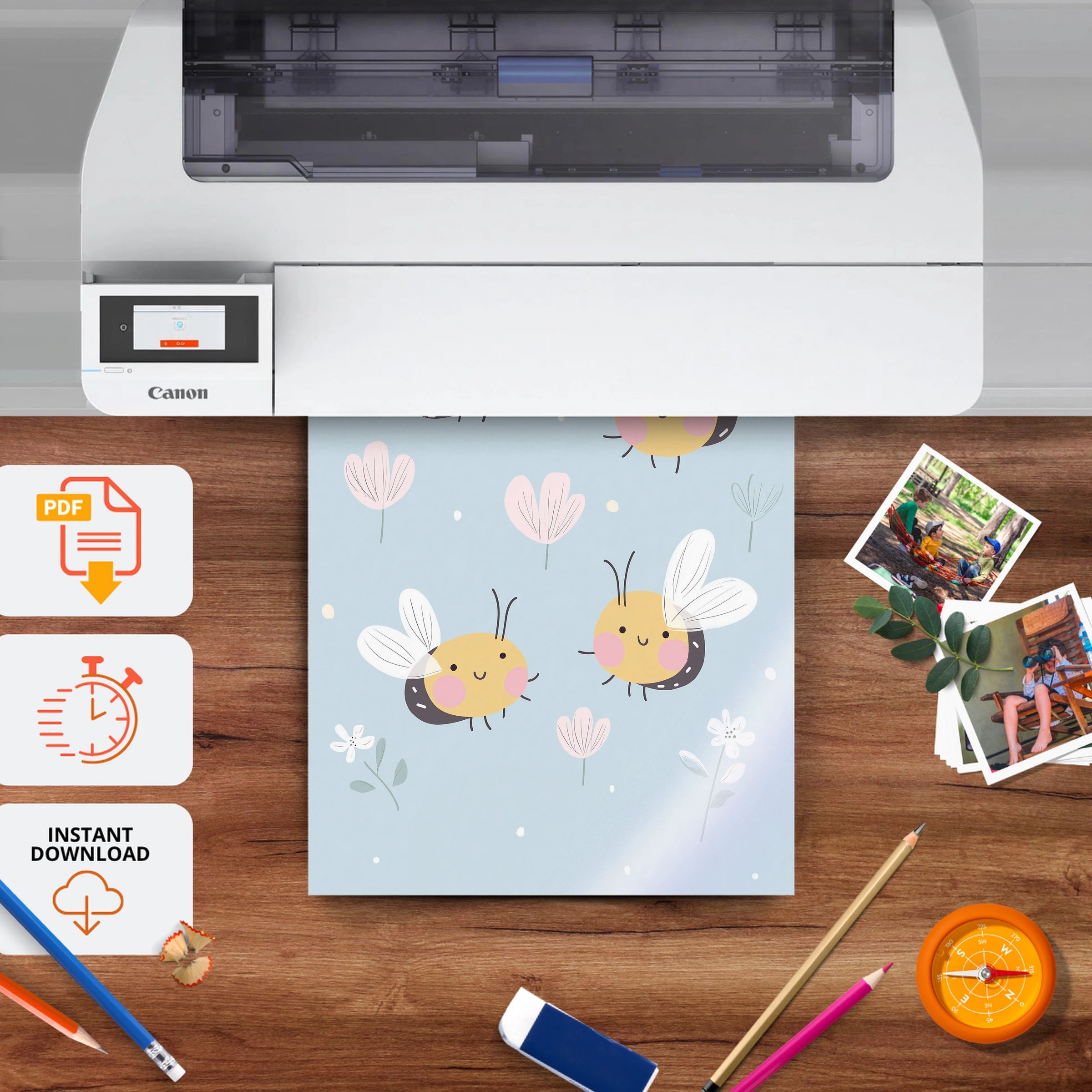 Little Bees Nursery Print - printable nursery wall art, instant download to print at home