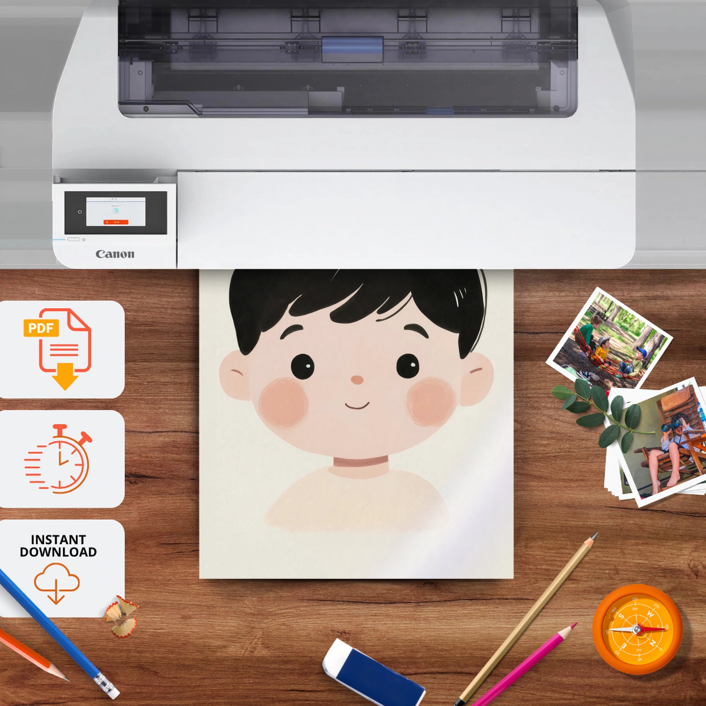 Little Boy Portrait Nursery Print - printable nursery wall art, instant download to print at home