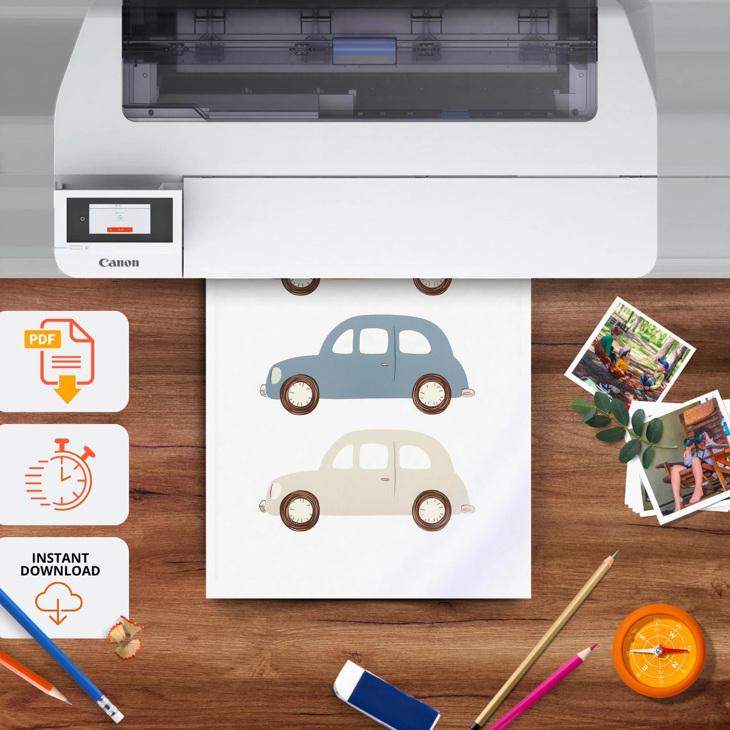 Little Cars Nursery Print - printable nursery wall art, instant download to print at home
