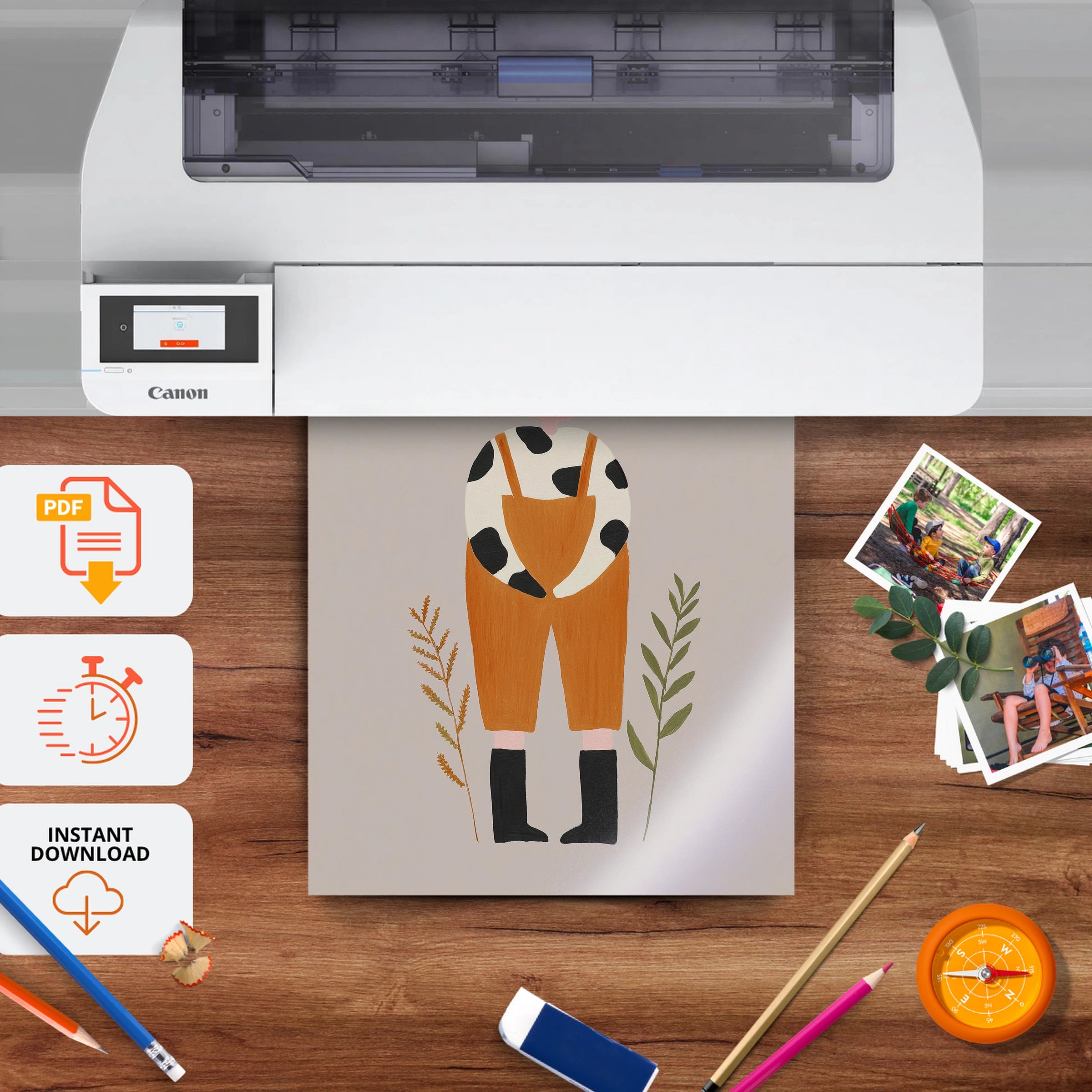 Little Cow Nursery Print - printable nursery wall art, instant download to print at home