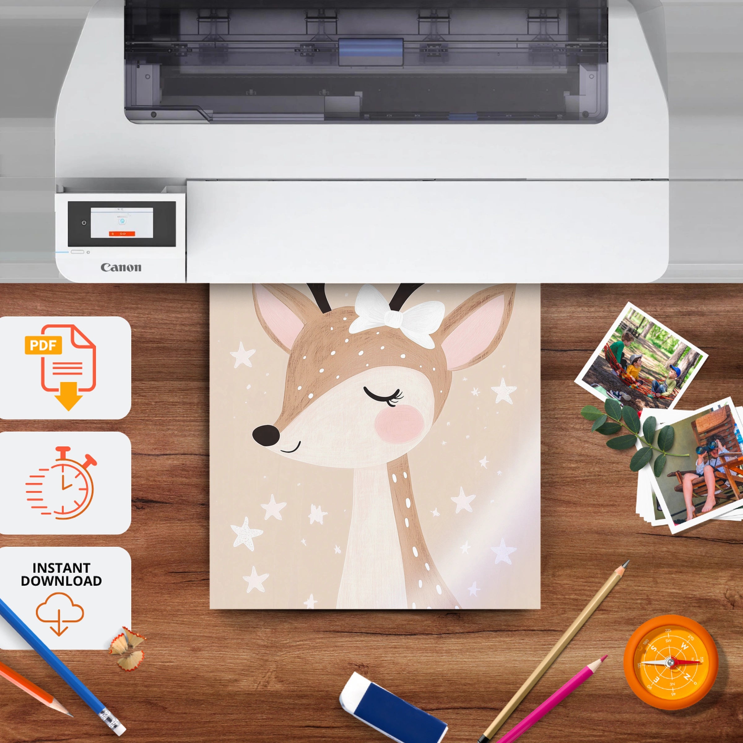 Little Deer Nursery Print - printable nursery wall art, instant download to print at home