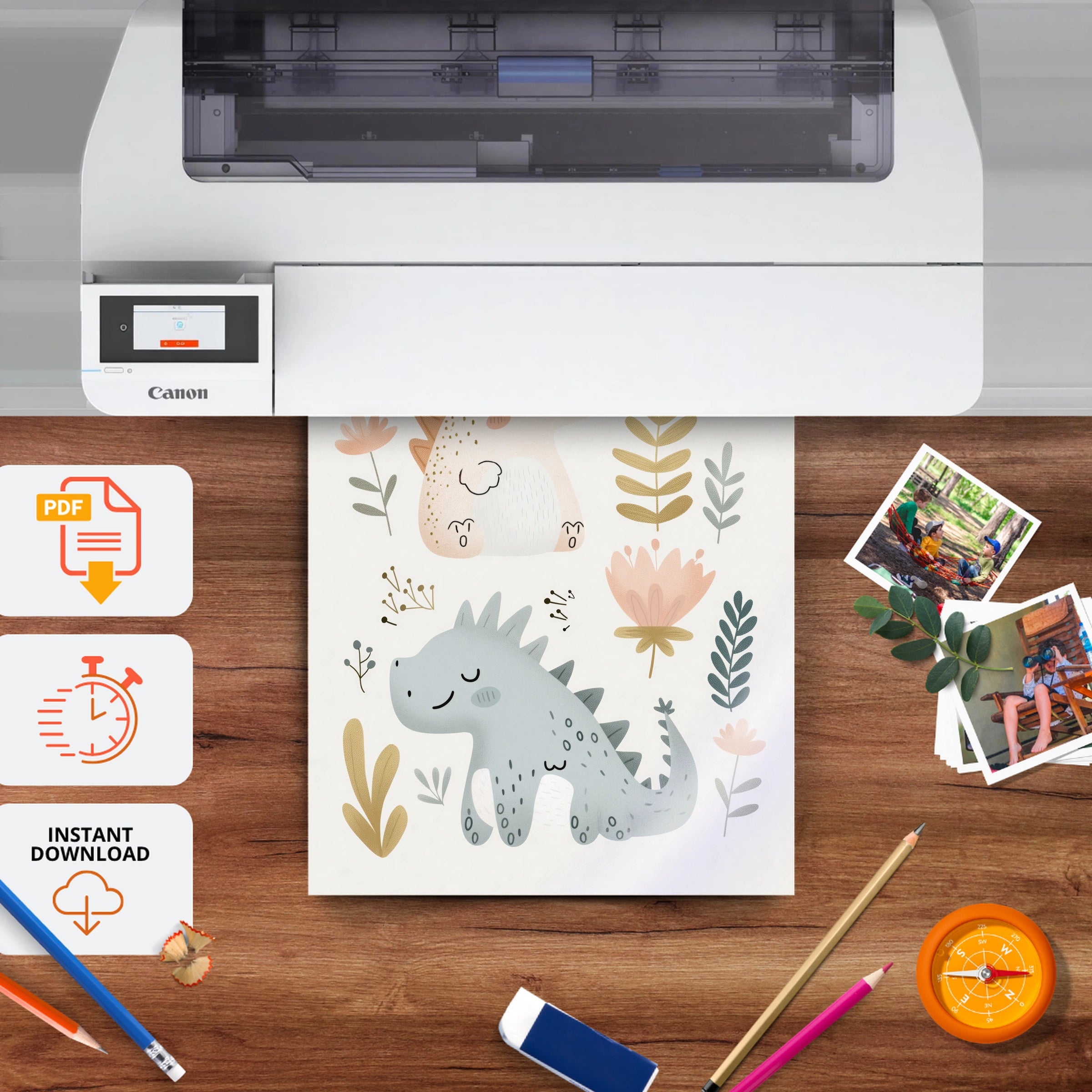 Little Dino Duo Nursery Print - printable nursery wall art, instant download to print at home