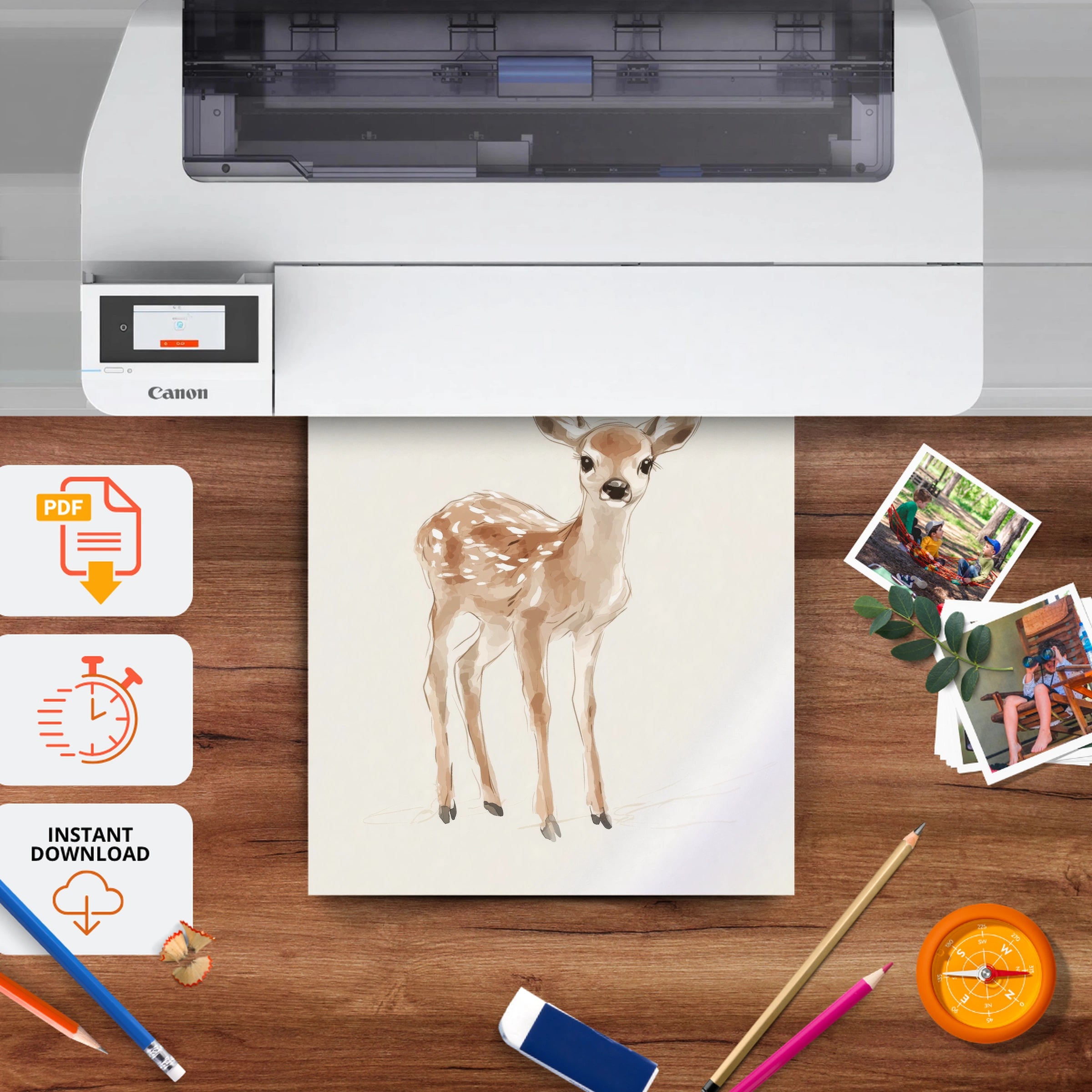Little Fawn Christmas Print - printable nursery wall art, instant download to print at home