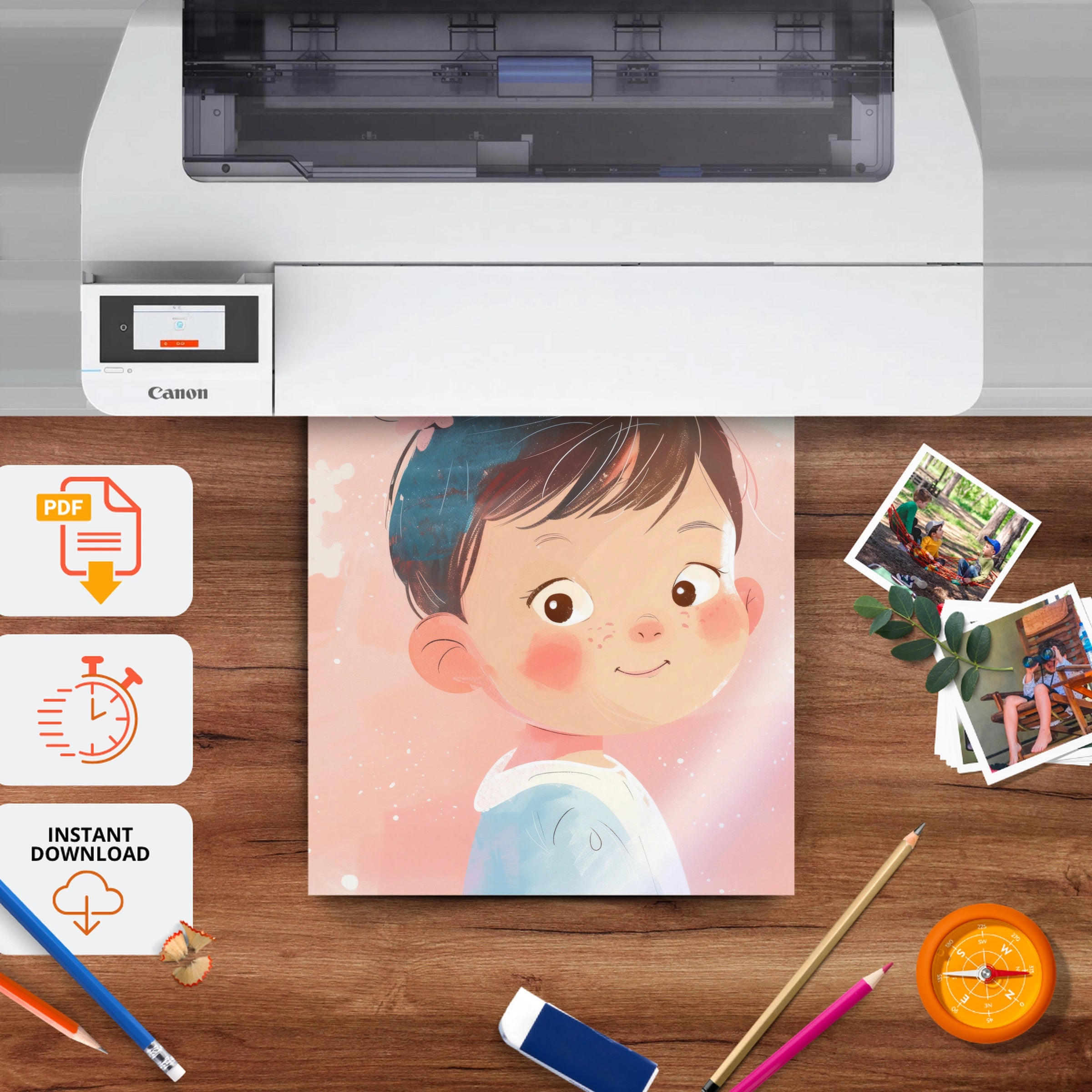 Little Girl Portrait Nursery Print - printable nursery wall art, instant download to print at home