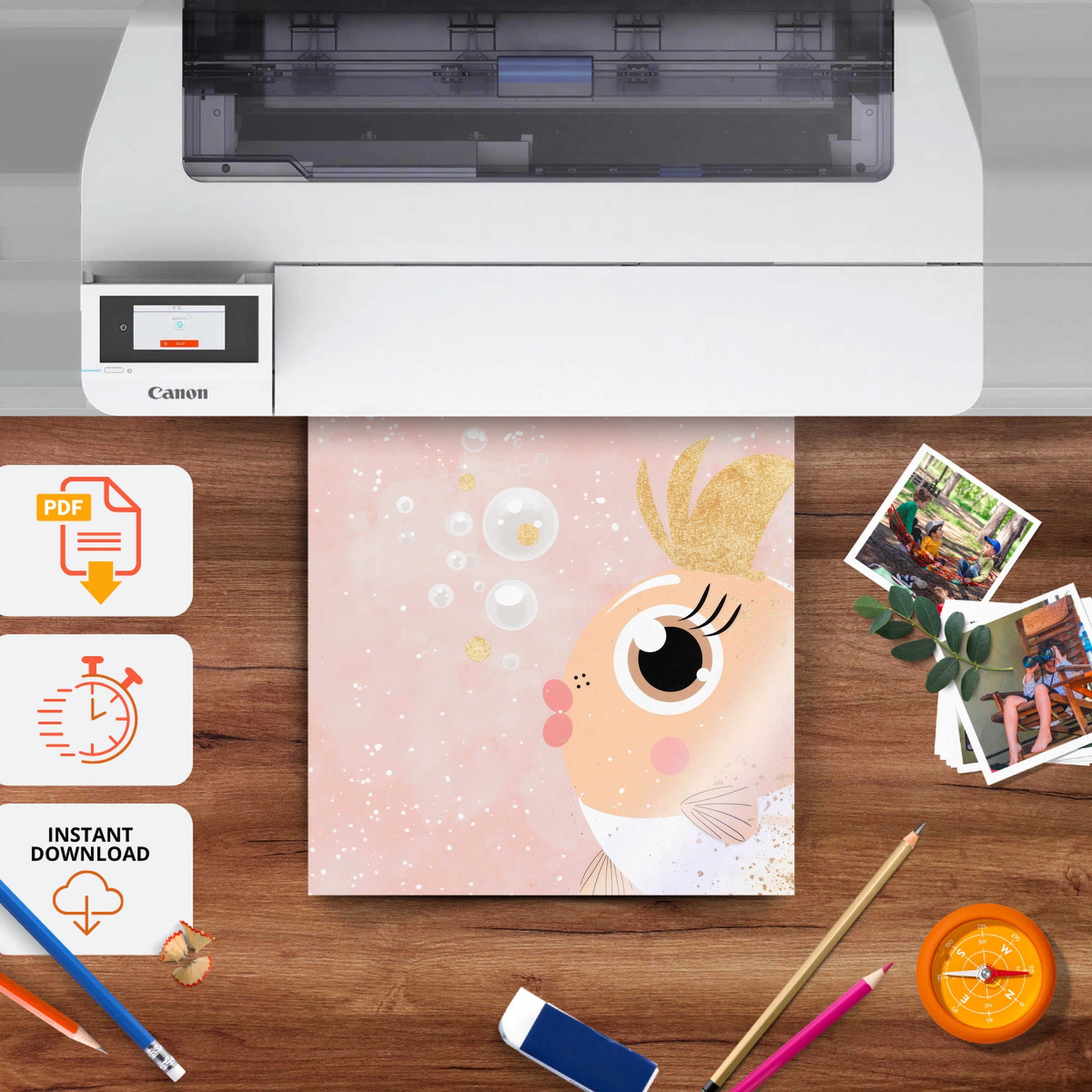 Little Goldfish Nursery Print - printable nursery wall art, instant download to print at home