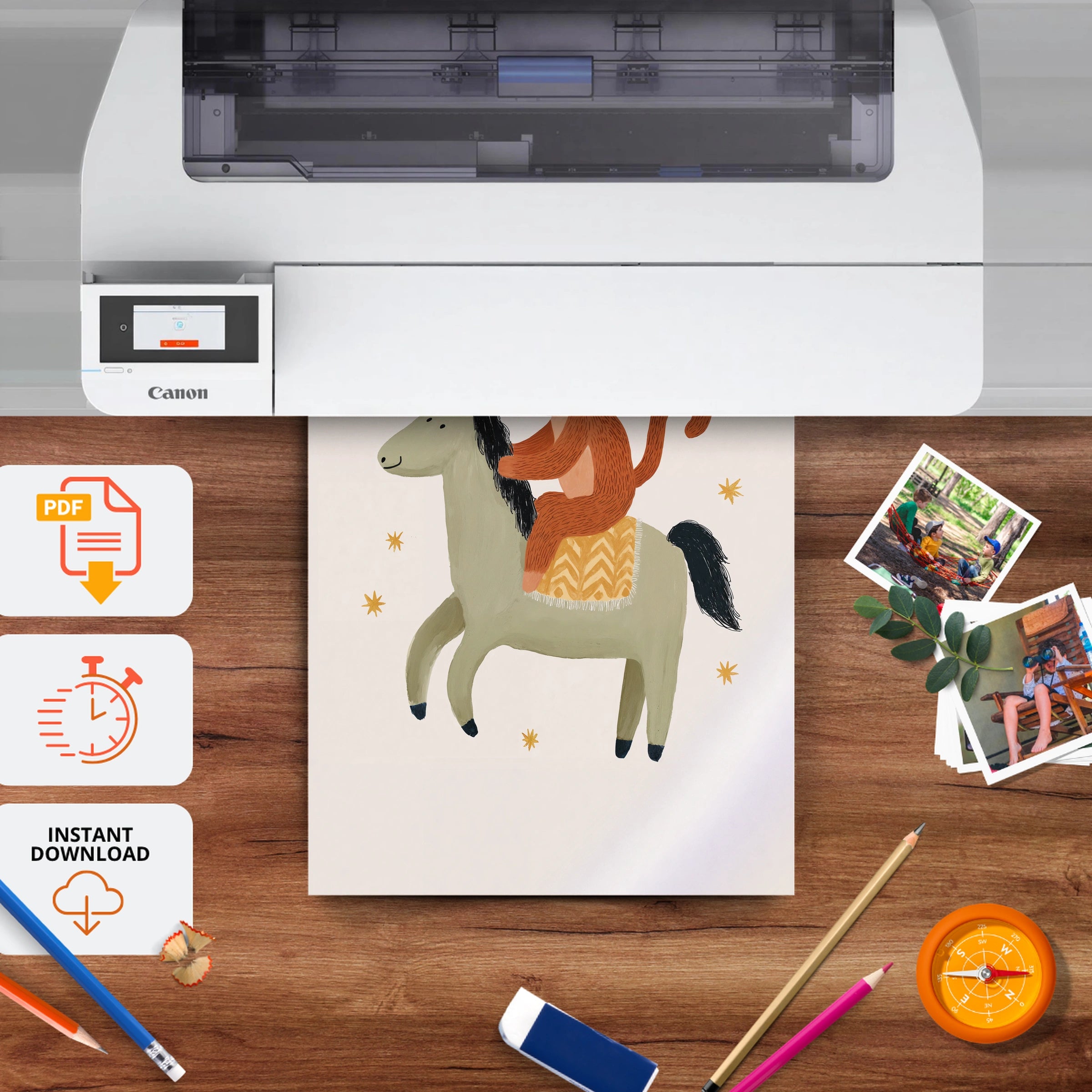 Little Horse Rider Nursery Print - printable nursery wall art, instant download to print at home