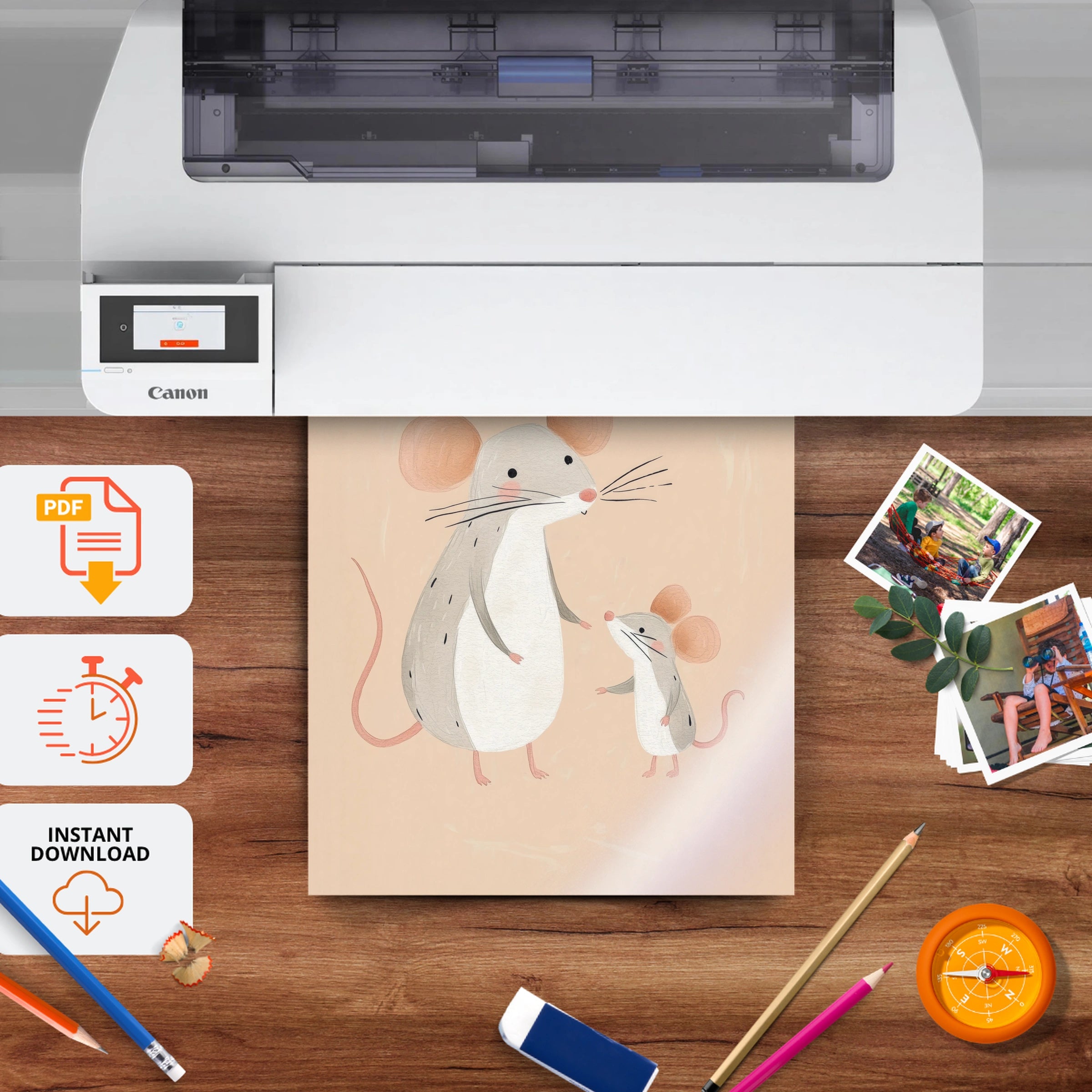 Little Mice Nursery Print - printable nursery wall art, instant download to print at home