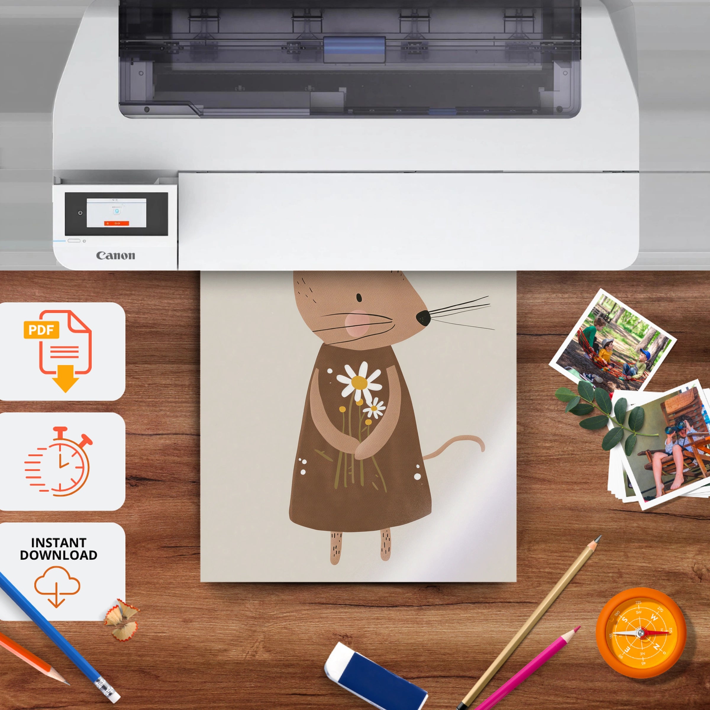 Little Mouse Nursery Print - printable nursery wall art, instant download to print at home