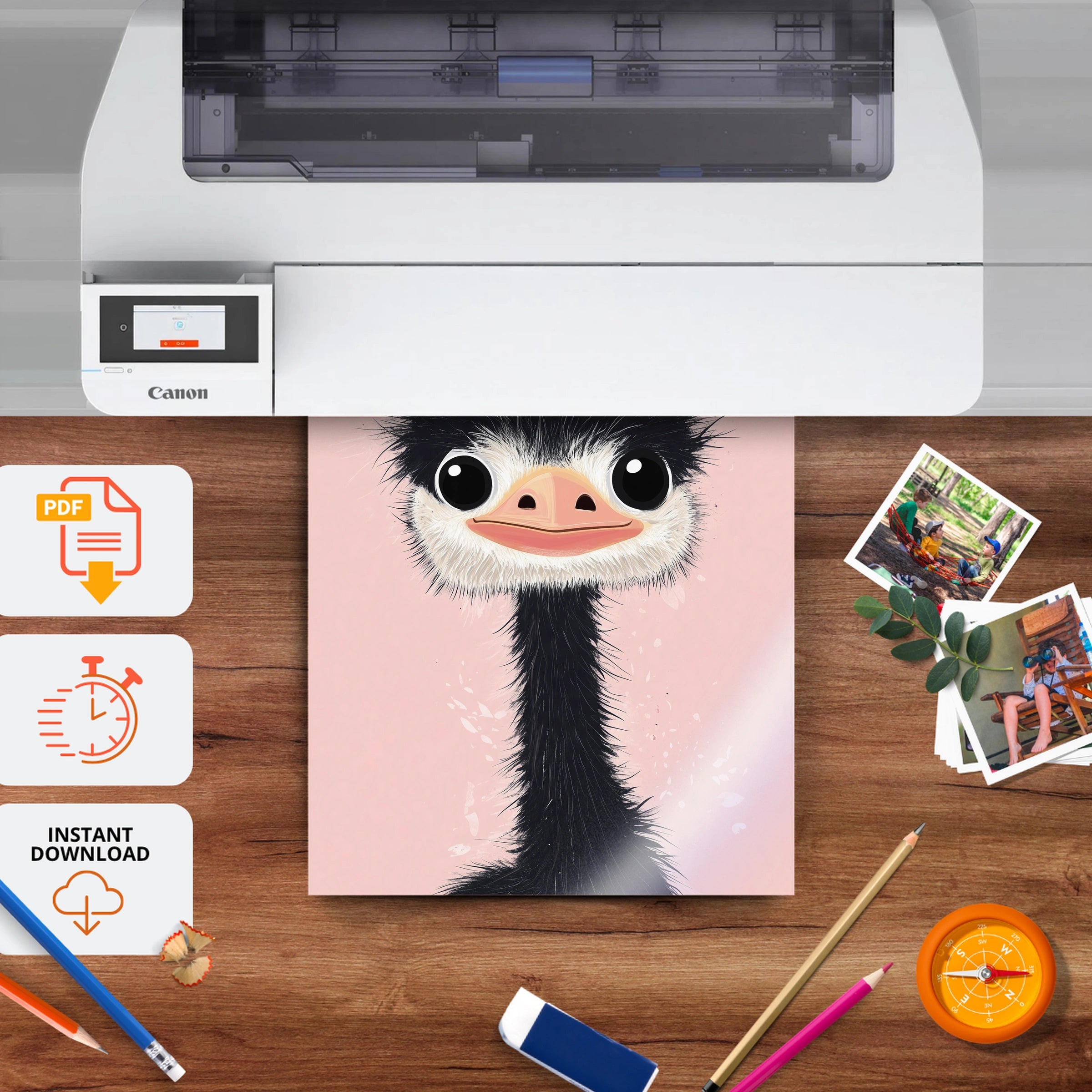 Little Ostrich Nursery Print - printable nursery wall art, instant download to print at home